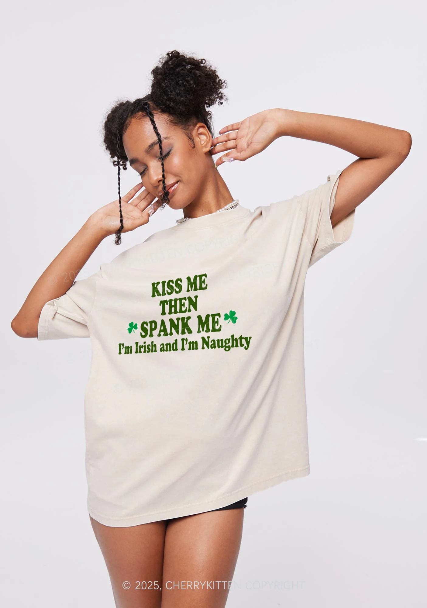 Kiss Me Then Spank Me St Patricks Y2K Washed Tee Cherrykitten - Image 2