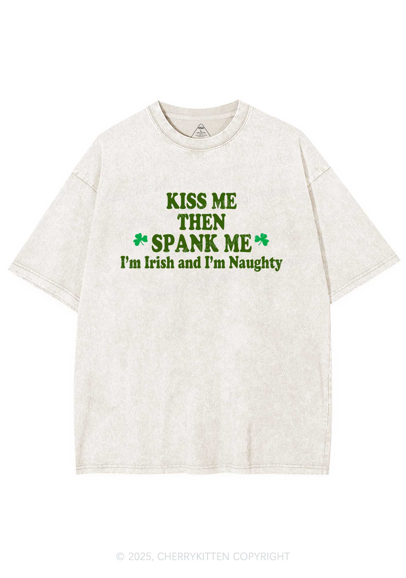 Kiss Me Then Spank Me St Patricks Y2K Washed Tee Cherrykitten - Image 3