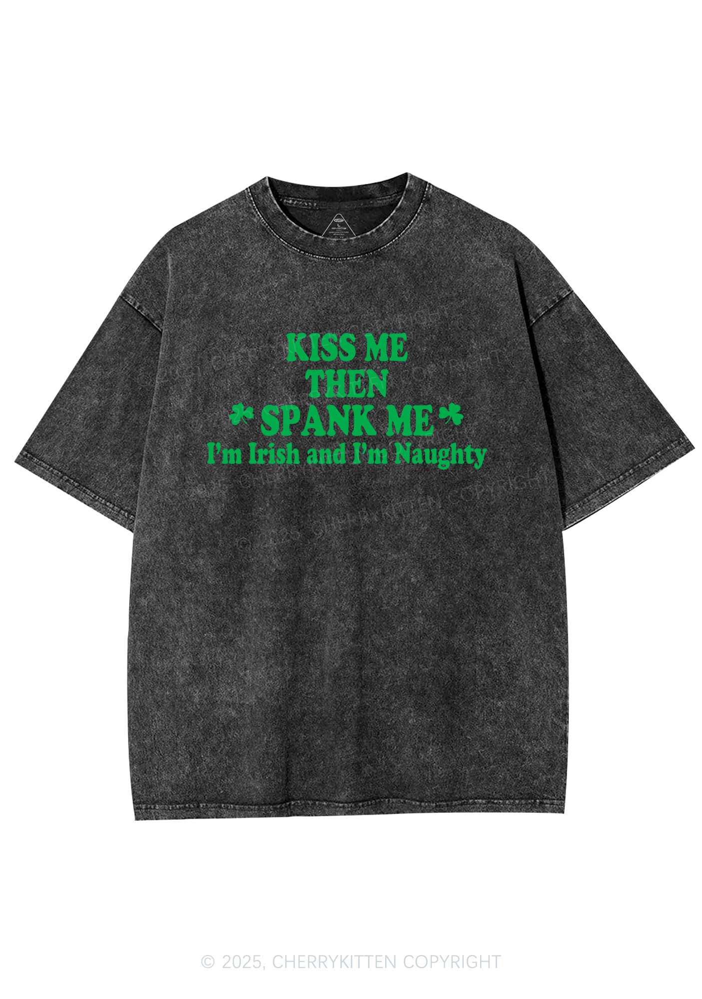 Kiss Me Then Spank Me St Patricks Y2K Washed Tee Cherrykitten - Image 4