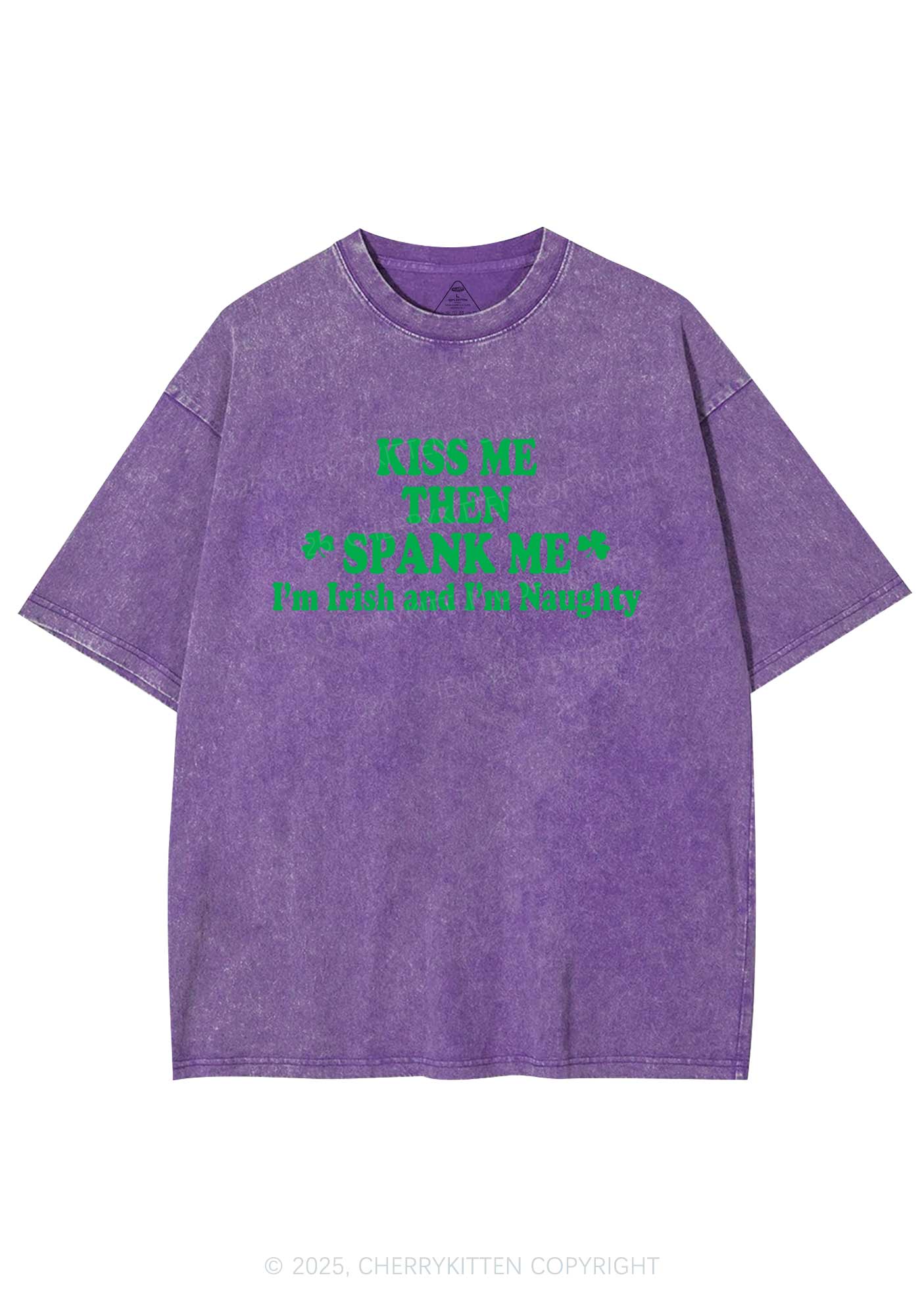 Kiss Me Then Spank Me St Patricks Y2K Washed Tee Cherrykitten - Image 6