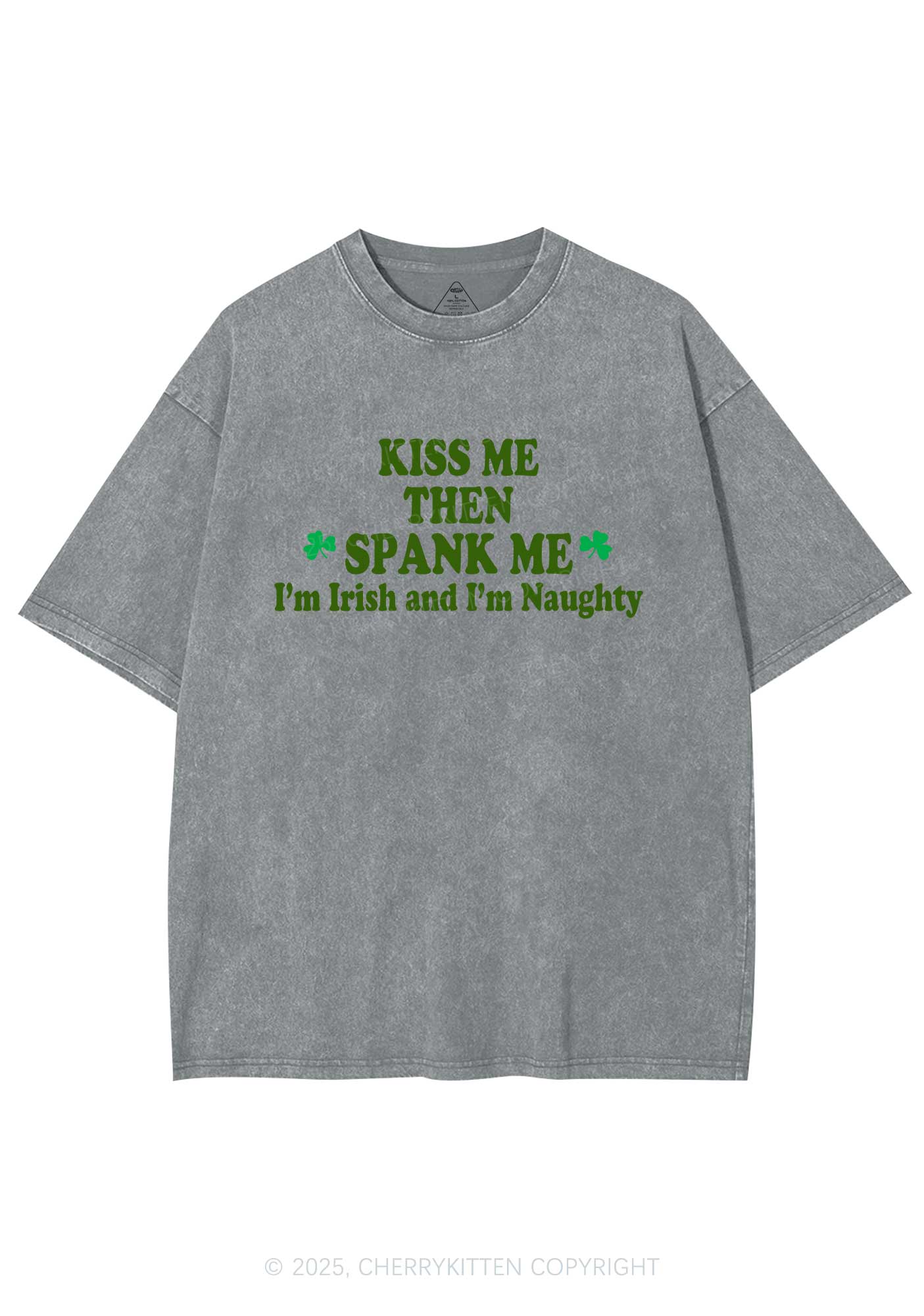 Kiss Me Then Spank Me St Patricks Y2K Washed Tee Cherrykitten - Image 7