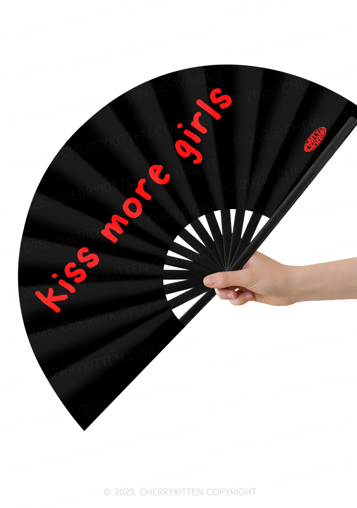 Kiss More Girls Pride Y2K Rave Hand Fan Cherrykitten - Image 2