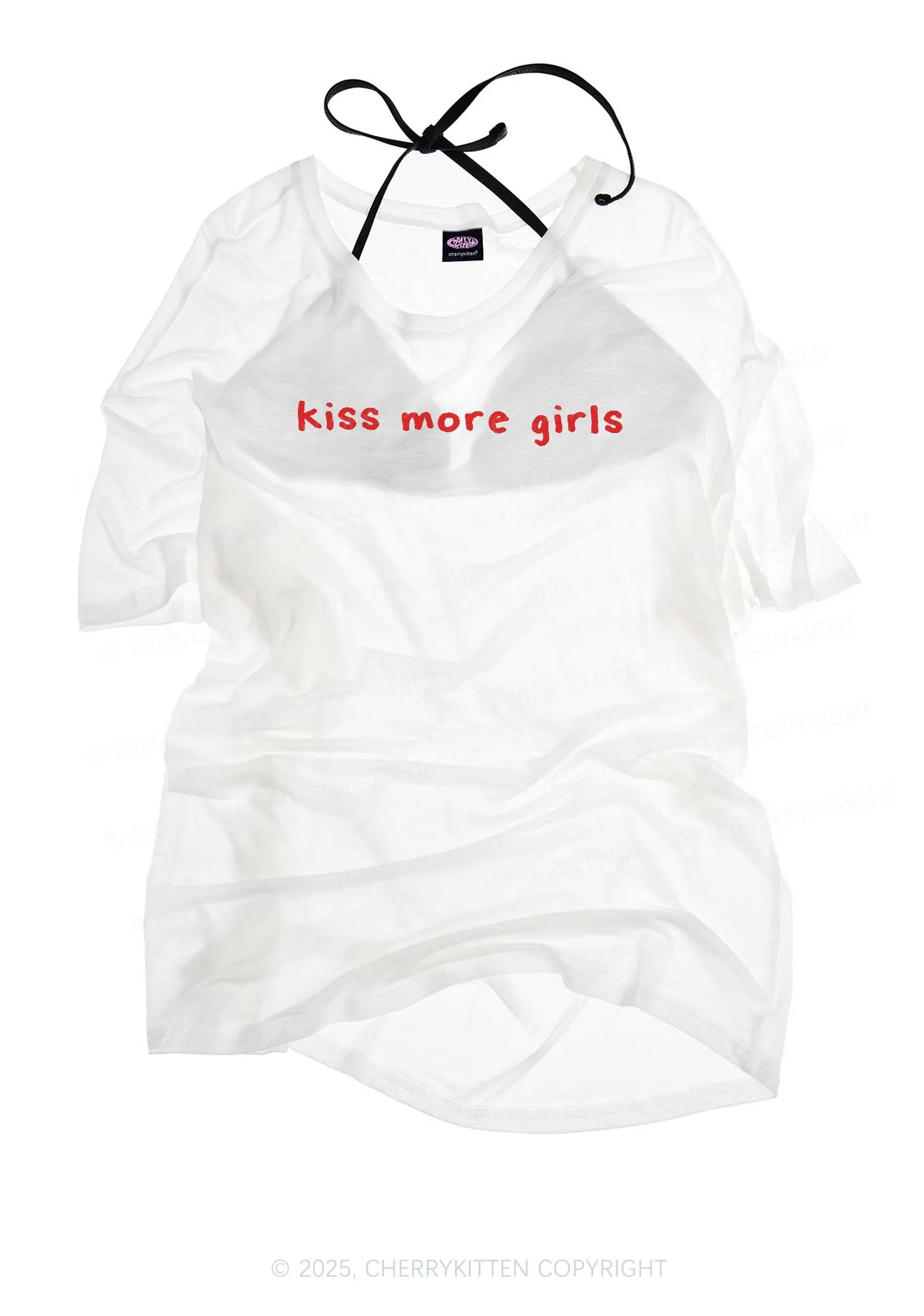 Kiss More Girls Pride Y2K Sheer Boyfriend Tee Cherrykitten - Image 3