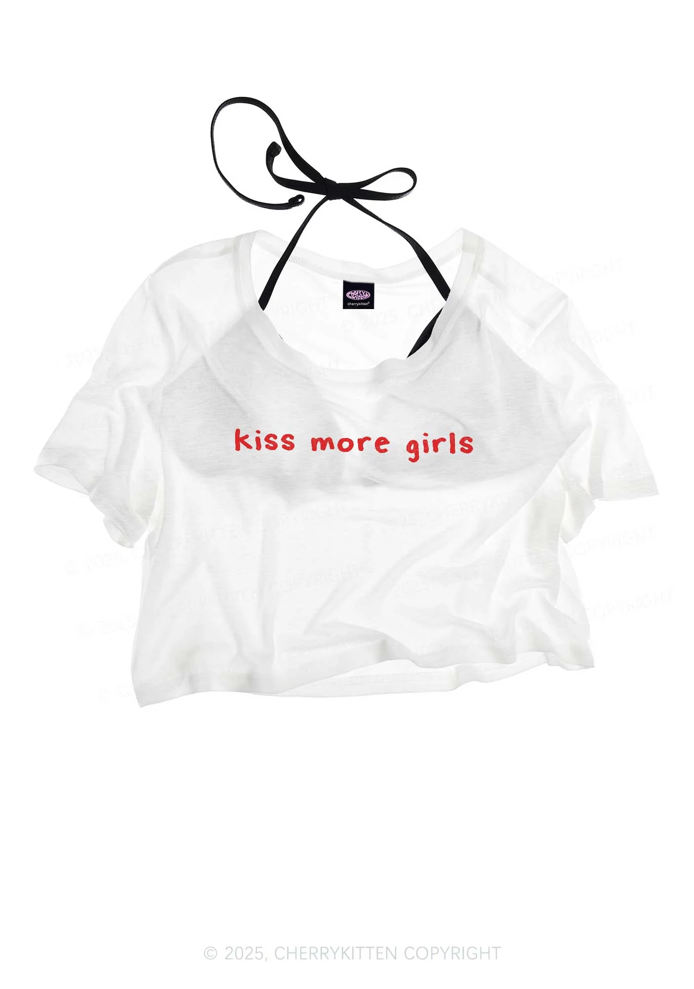Kiss More Girls Pride Y2K Sheer Crop Tee Cherrykitten - Image 3