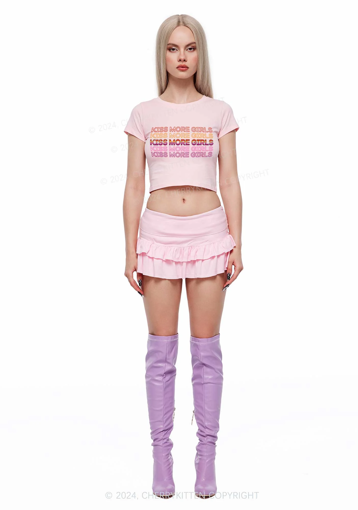 Kiss More Girls Y2K Baby Tee Cherrykitten - Image 4