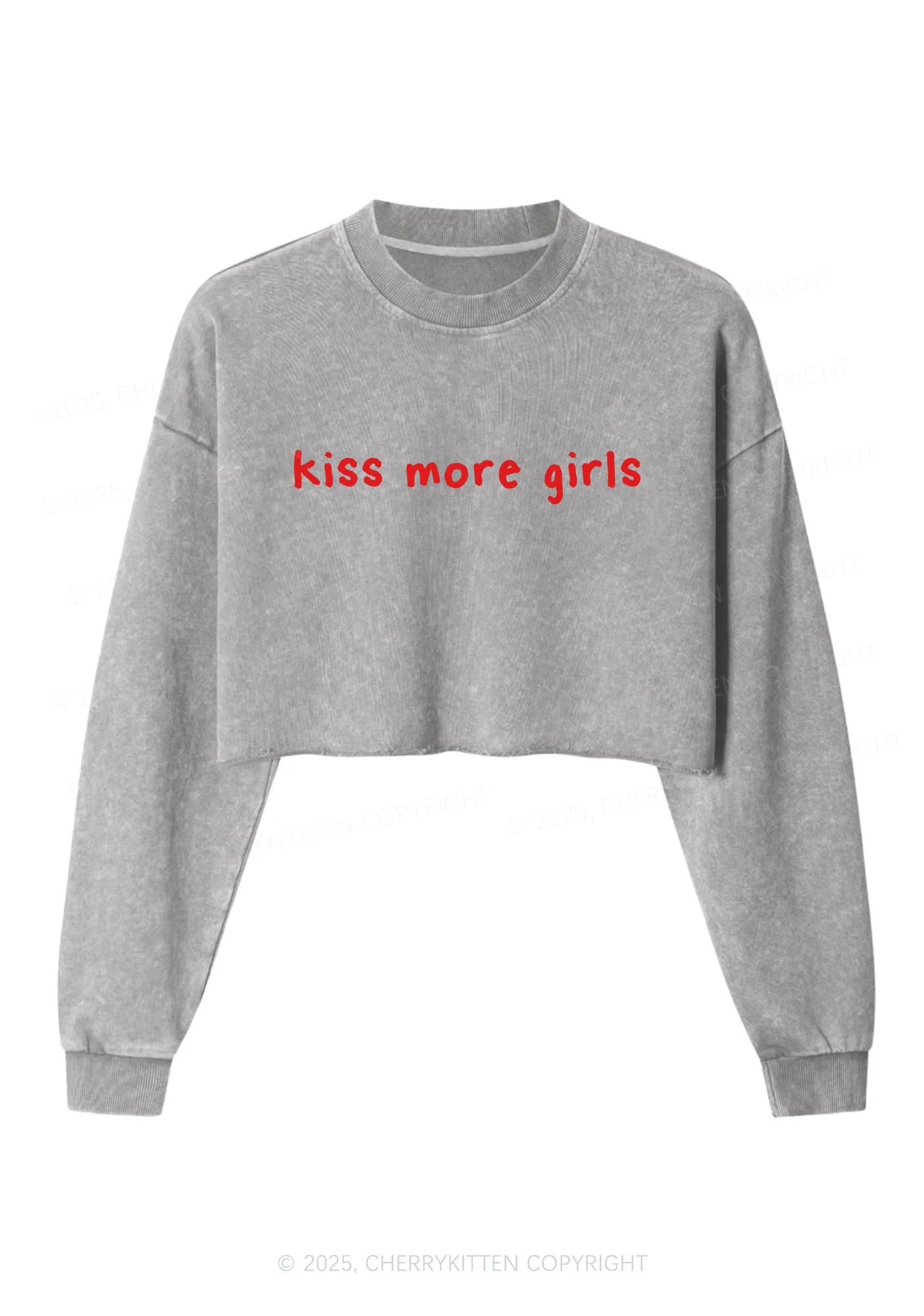 Kiss More Girls Y2K Crop Washed Sweatshirts Cherrykitten - Image 5