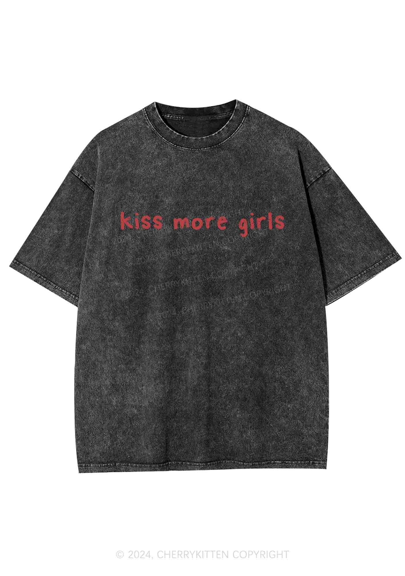Kiss More Girls Y2K Washed Tee Cherrykitten - Image 3