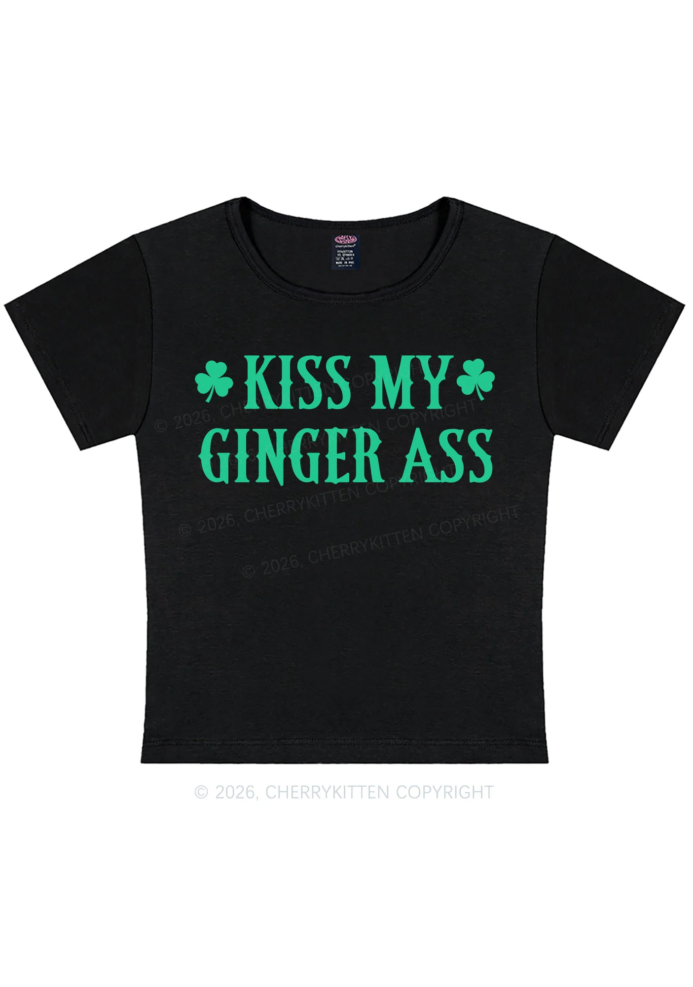 Kiss My Ginger Axx St Patricks Y2K Baby Tee Cherrykitten - Image 3