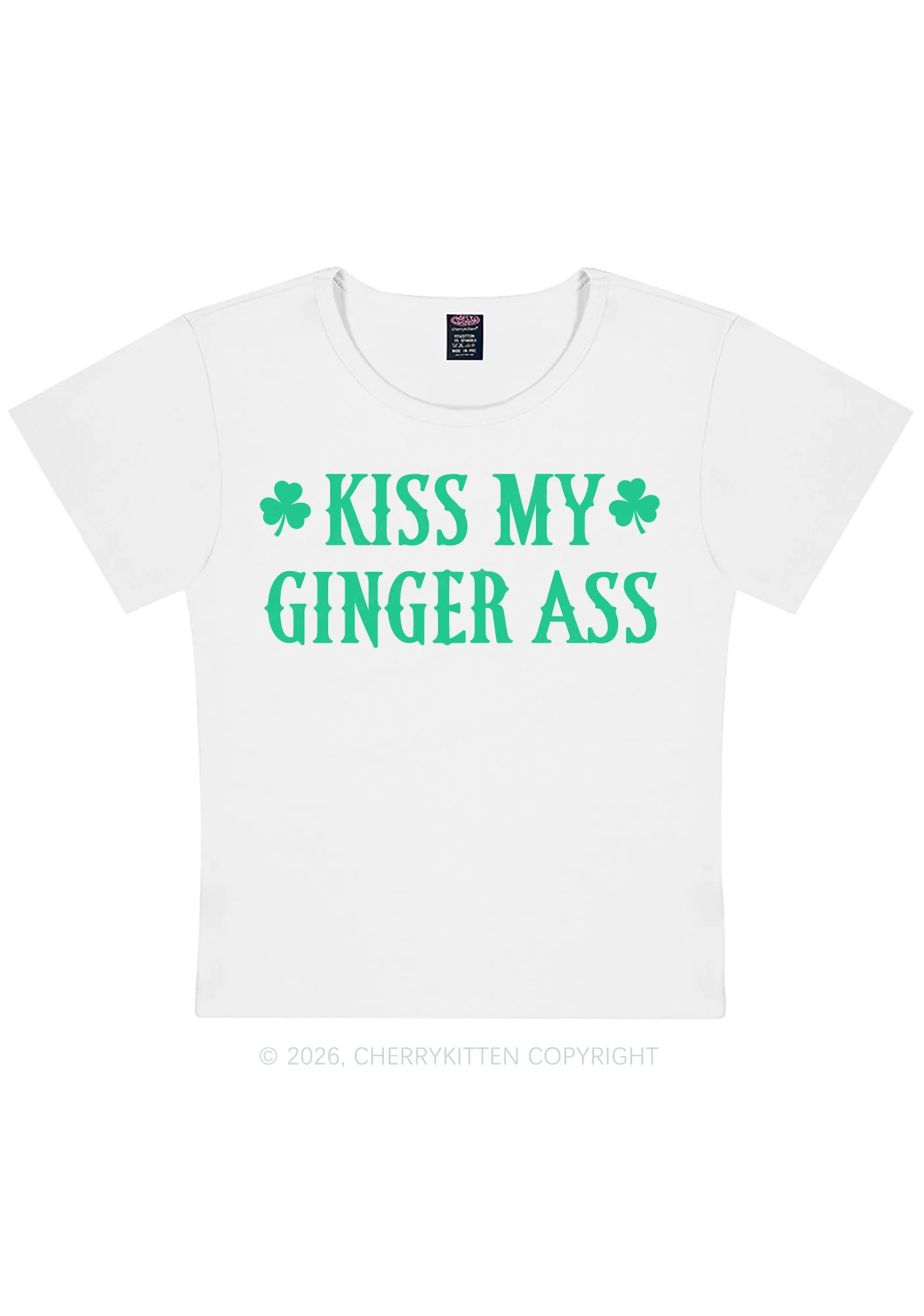 Kiss My Ginger Axx St Patricks Y2K Baby Tee Cherrykitten - Image 4