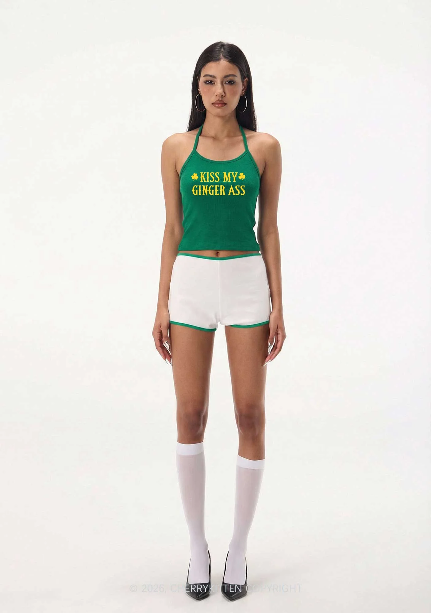 Kiss My Ginger Axx St Patricks Y2K Halter Neck Cami Cherrykitten - Image 2