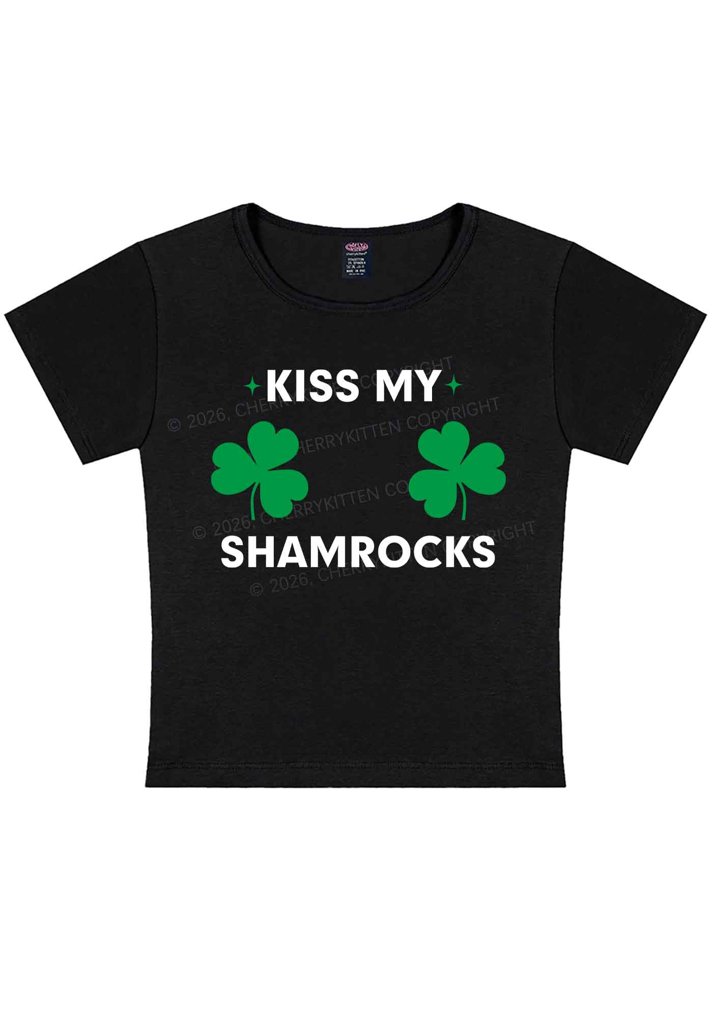 Kiss My Shamrocks St Patricks Y2K Baby Tee Cherrykitten - Image 3
