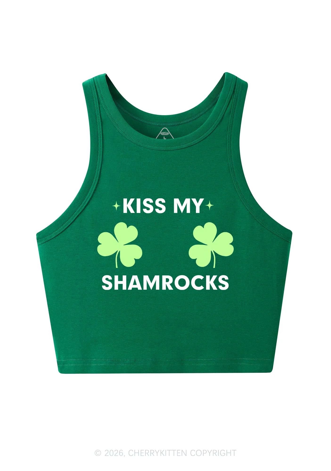 Kiss My Shamrocks St Patricks Y2K Crop Tank Top Cherrykitten - Image 4