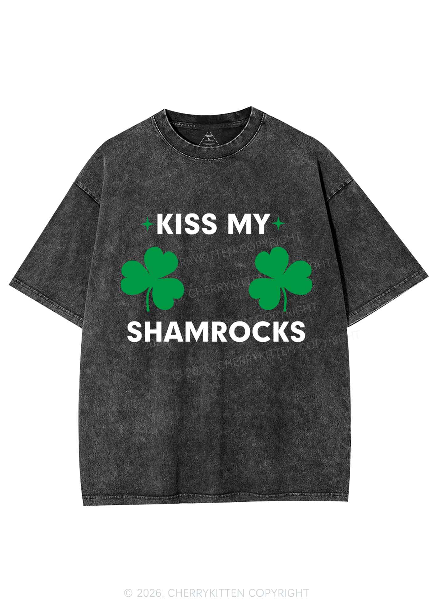 Kiss My Shamrocks St Patricks Y2K Shirts Washed Tee Cherrykitten - Image 3