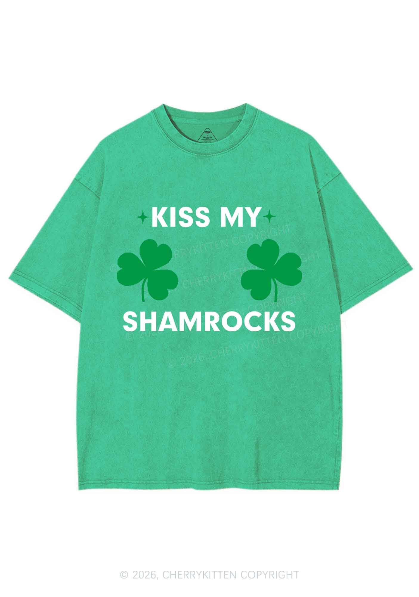 Kiss My Shamrocks St Patricks Y2K Shirts Washed Tee Cherrykitten - Image 4