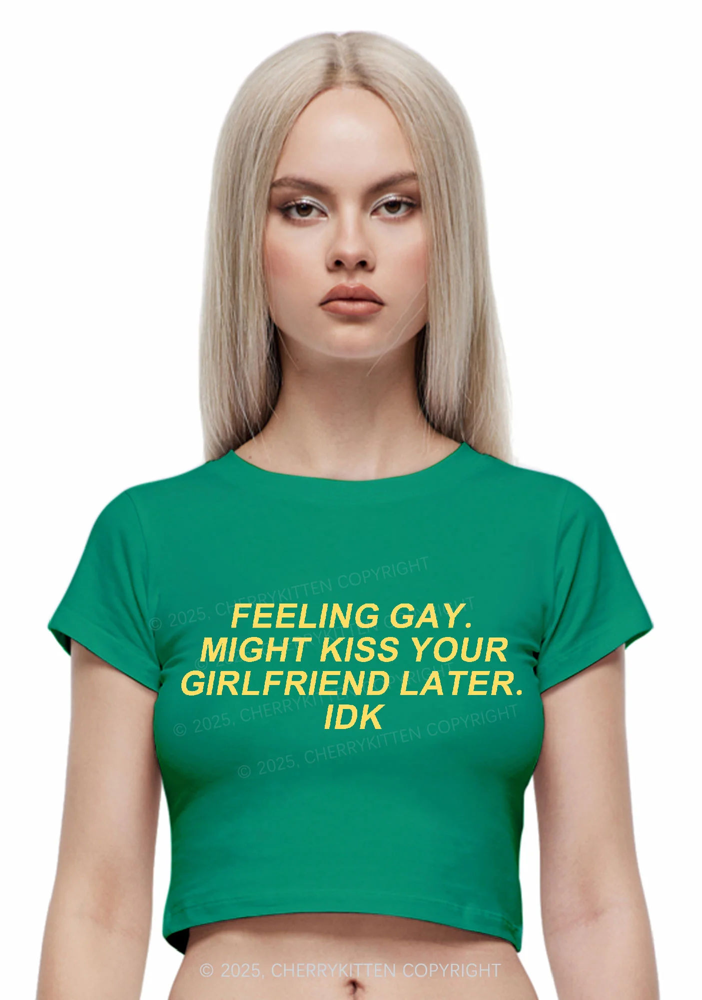 Kiss Your GF Later Pride Y2K Baby Tee Cherrykitten - Image 2