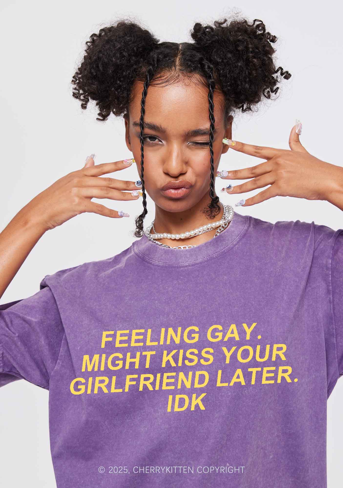Kiss Your GF Later Pride Y2K Shirts Washed Tee Cherrykitten - Image 2