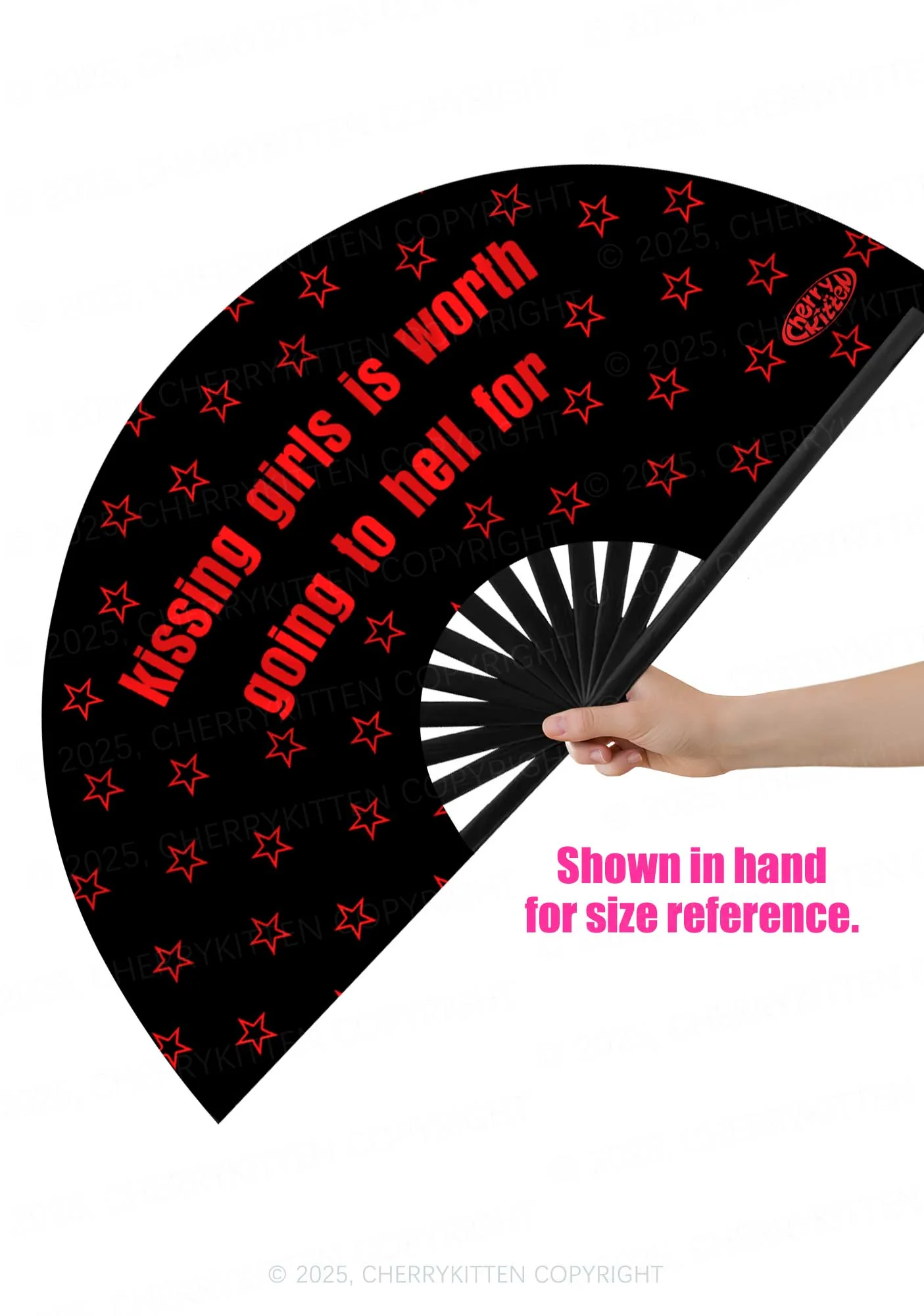 Kissing Girls is Worth Going To Hell Pride Y2K Rave Hand Fan Cherrykitten - Image 2