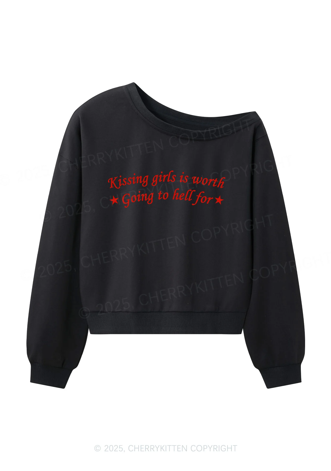 Kissing Girls is Worth Pride Y2K Off Shoulder Sweatshirts Cherrykitten - Image 3