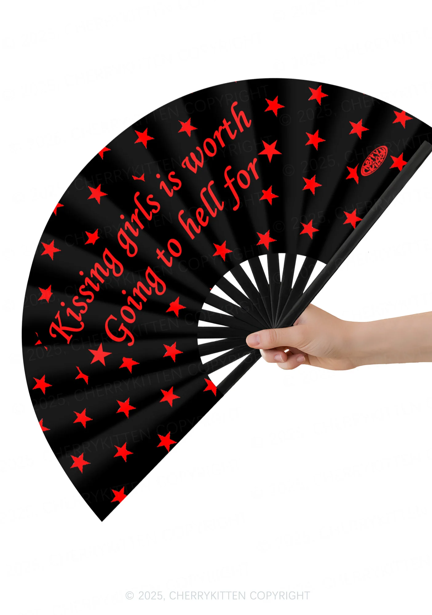 Kissing Girls is Worth Pride Y2K Rave Hand Fan Cherrykitten - Image 2