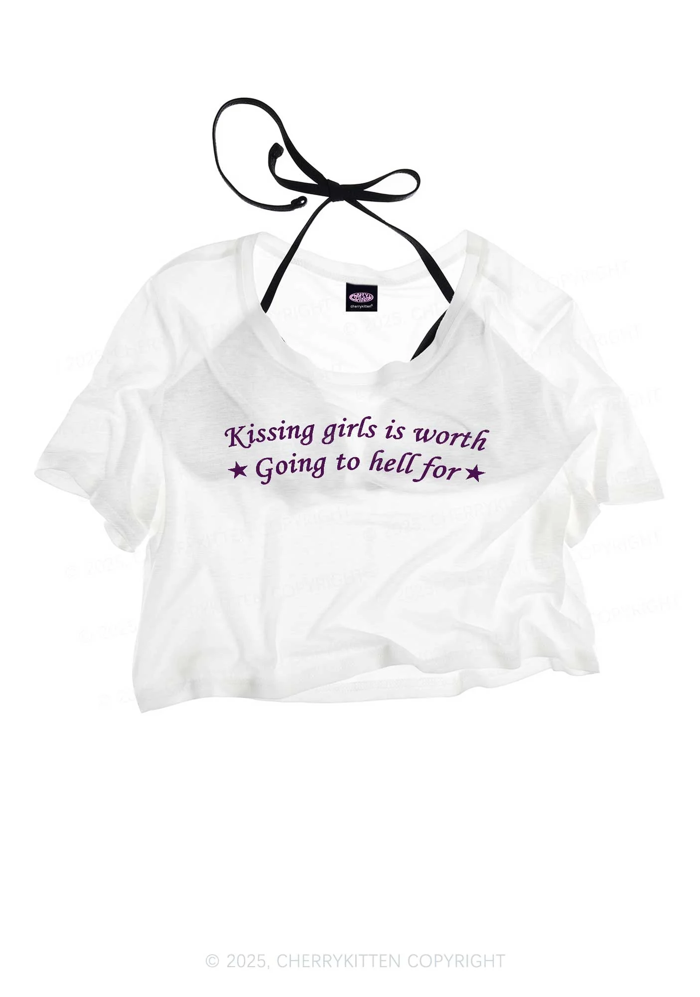 Kissing Girls is Worth Pride Y2K Sheer Crop Tee Cherrykitten - Image 3