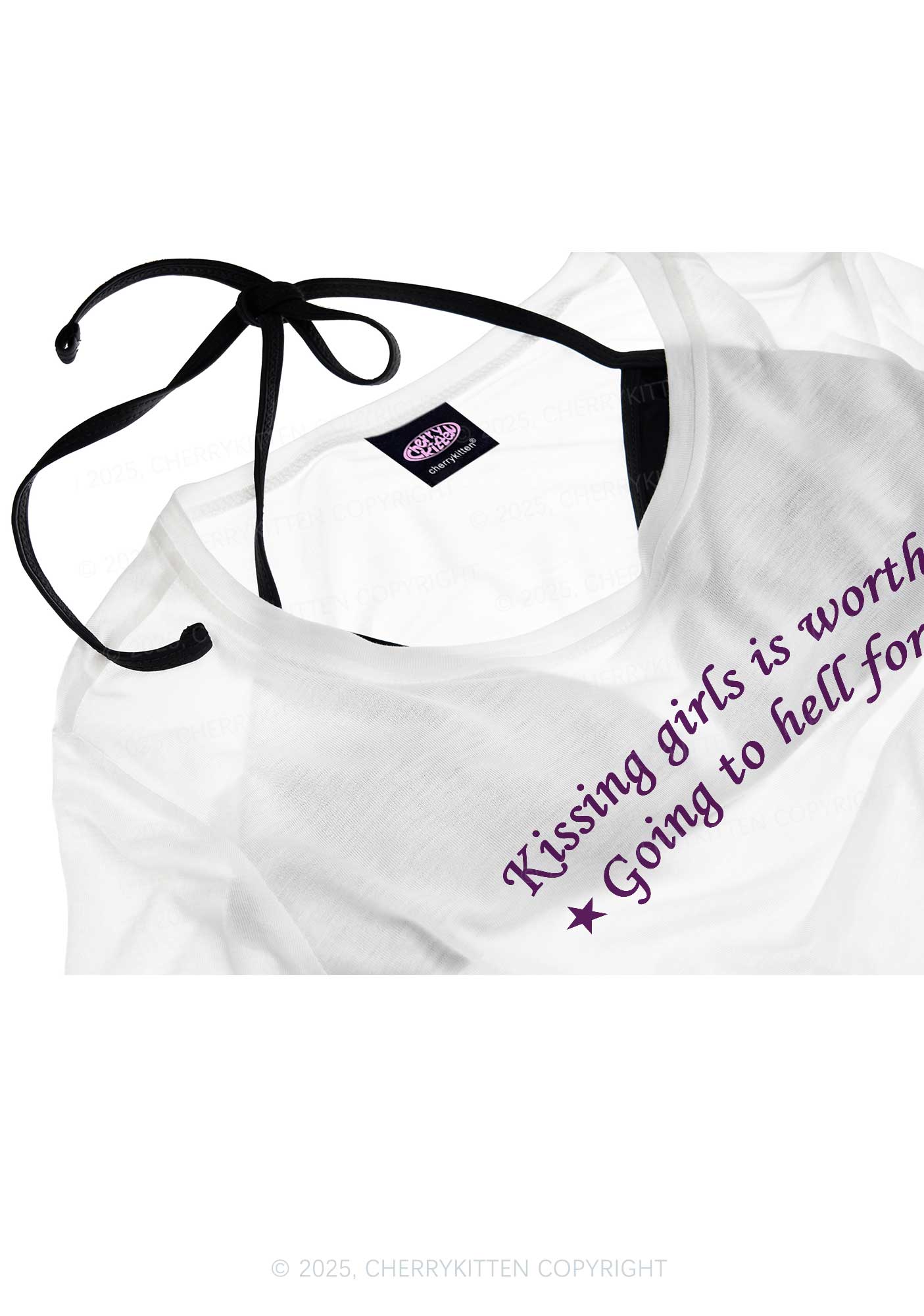 Kissing Girls is Worth Pride Y2K Sheer Crop Tee Cherrykitten - Image 4