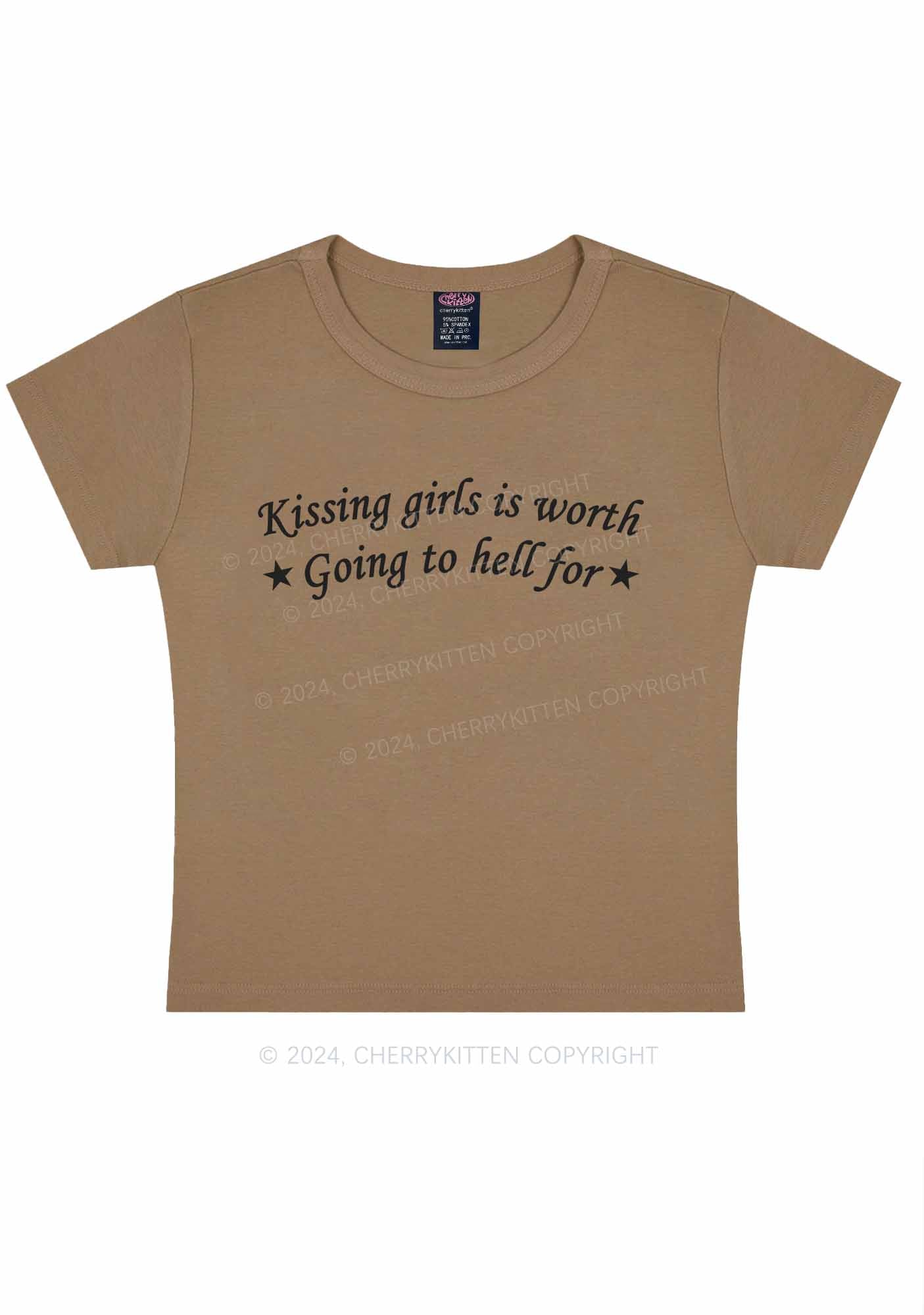 Kissing Girls is Worth Y2K Baby Tee Cherrykitten - Image 11