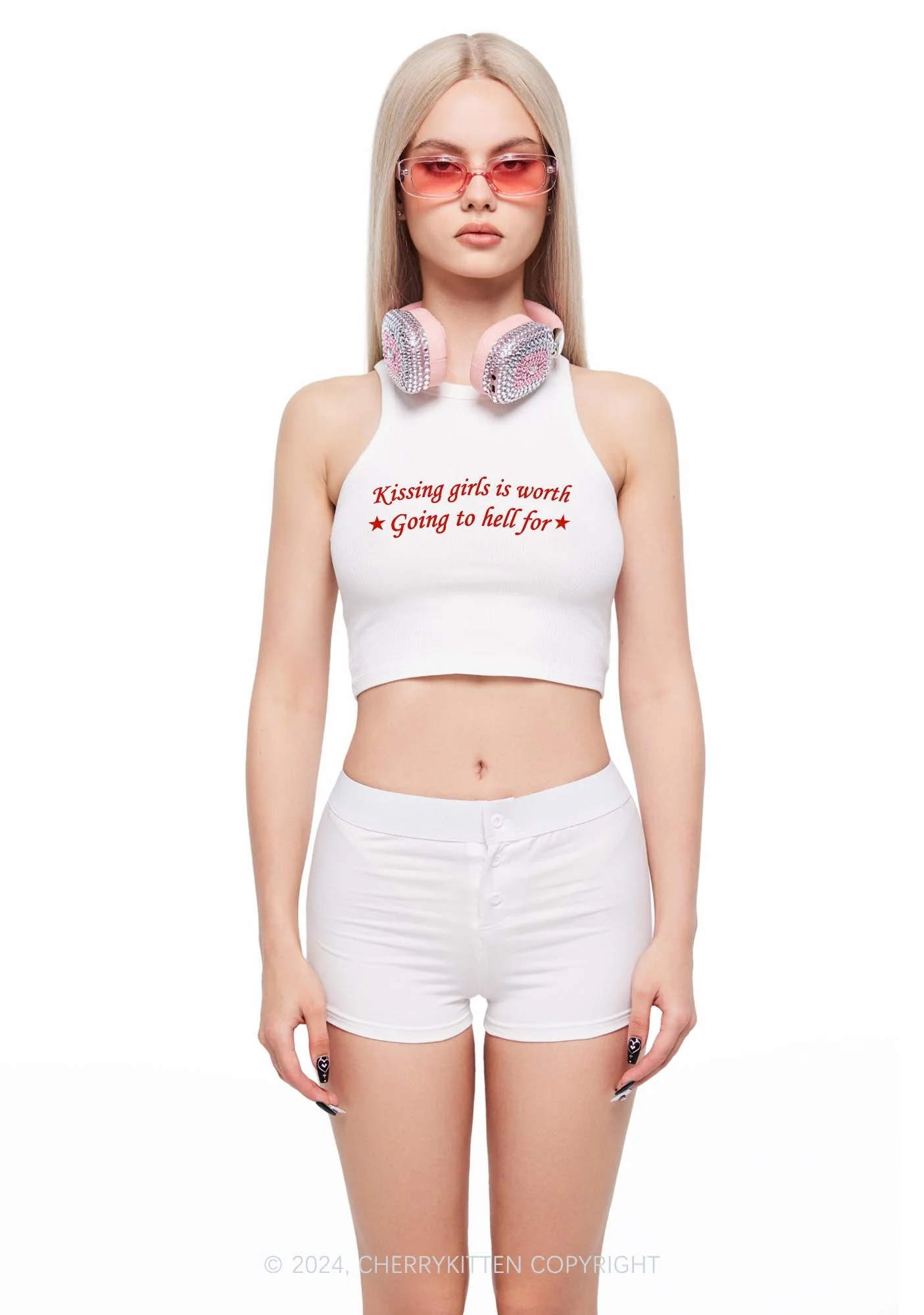 Kissing Girls is Worth Y2K Crop Tank Top Cherrykitten - Image 3