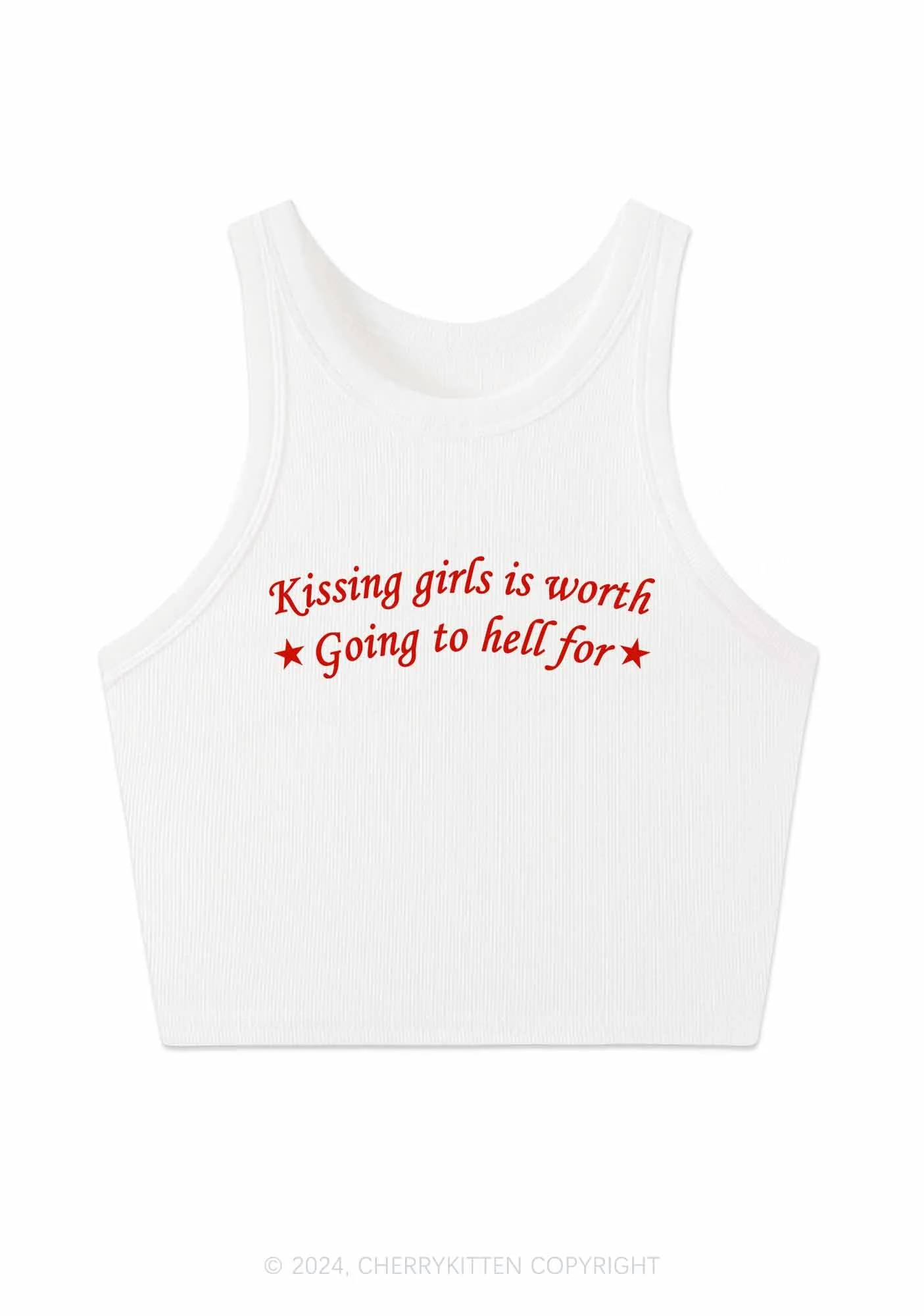 Kissing Girls is Worth Y2K Crop Tank Top Cherrykitten - Image 5