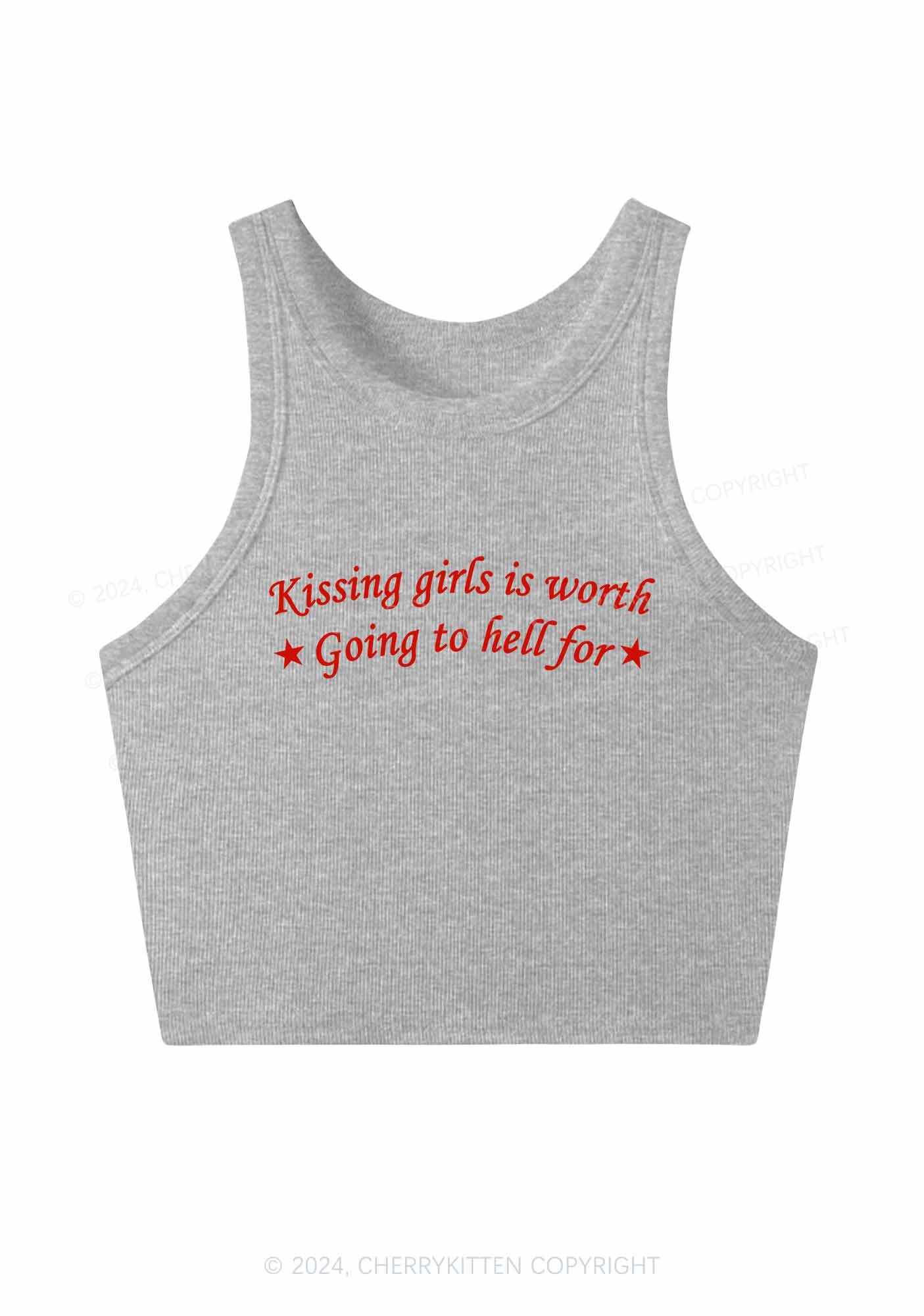 Kissing Girls is Worth Y2K Crop Tank Top Cherrykitten - Image 6