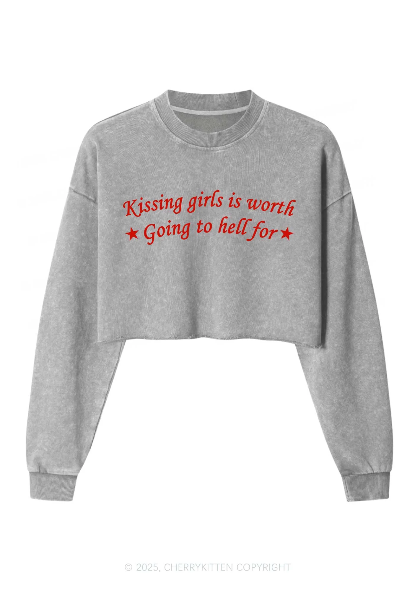 Kissing Girls is Worth Pride Y2K Crop Washed Sweatshirts Cherrykitten - Image 4