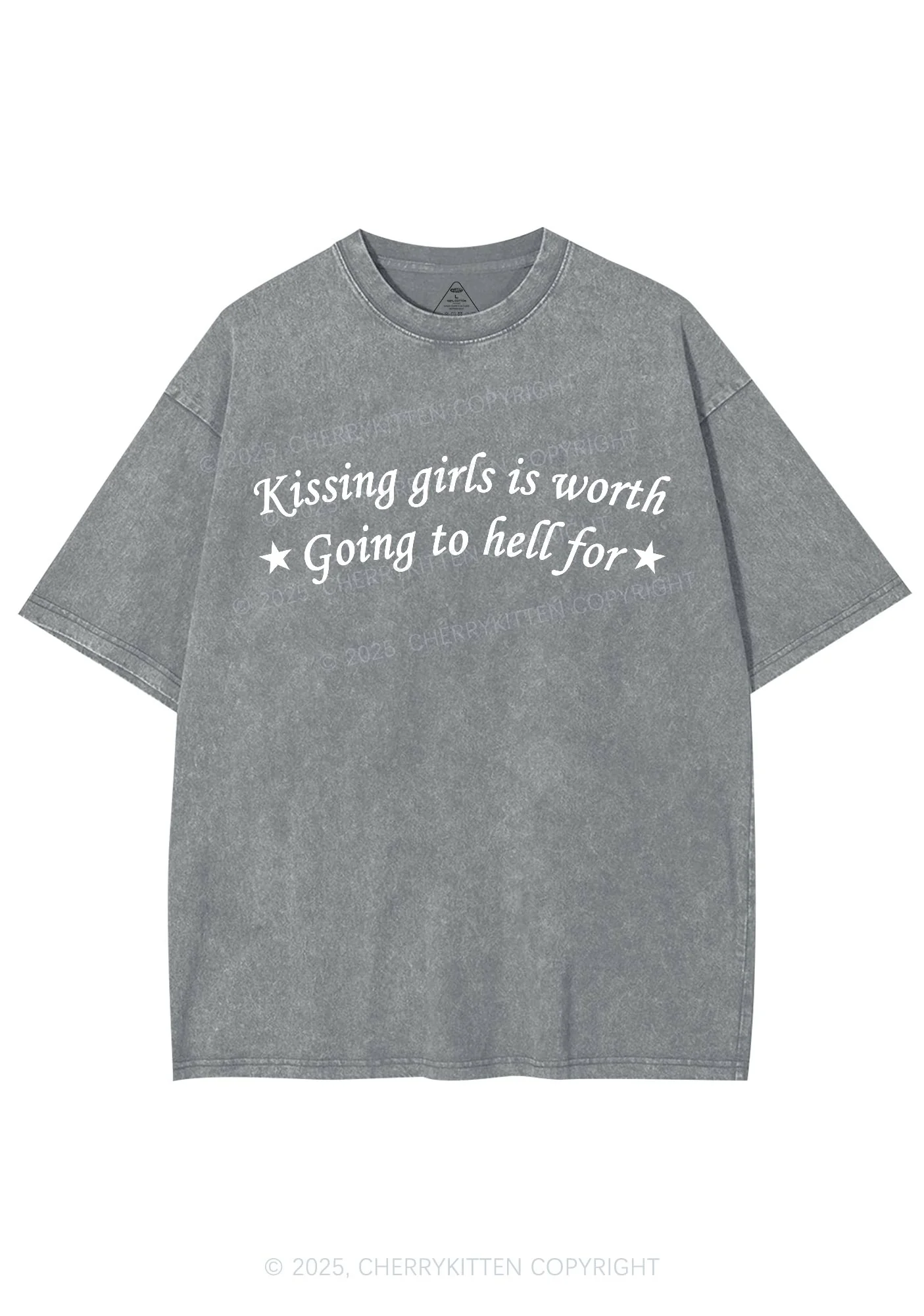 Kissing Girls is Worth Y2K Shirts Washed Tee Cherrykitten - Image 6