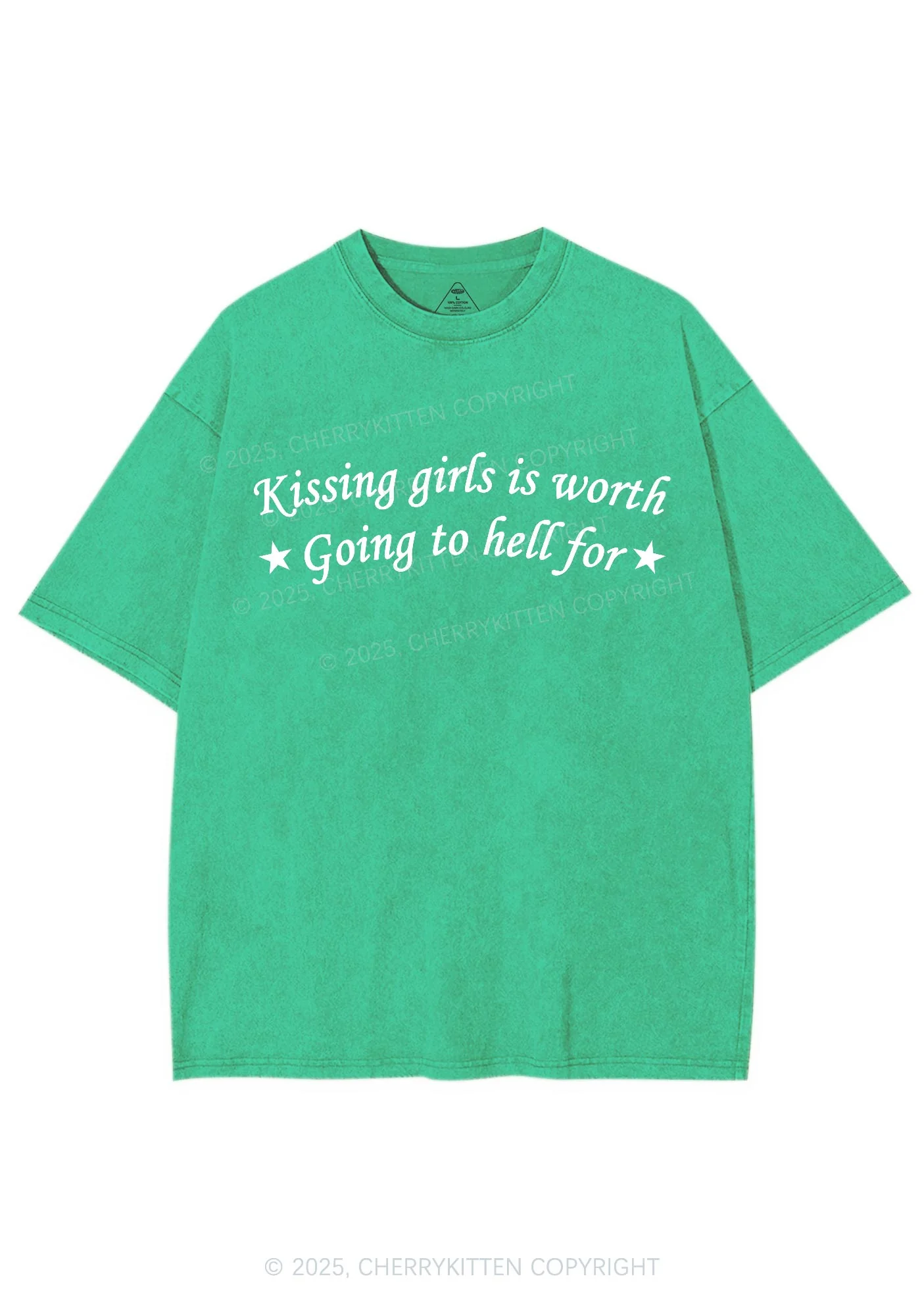 Kissing Girls is Worth Y2K Shirts Washed Tee Cherrykitten - Image 7