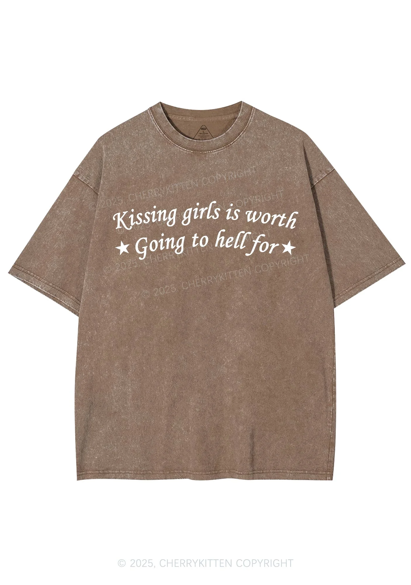 Kissing Girls is Worth Y2K Shirts Washed Tee Cherrykitten - Image 8