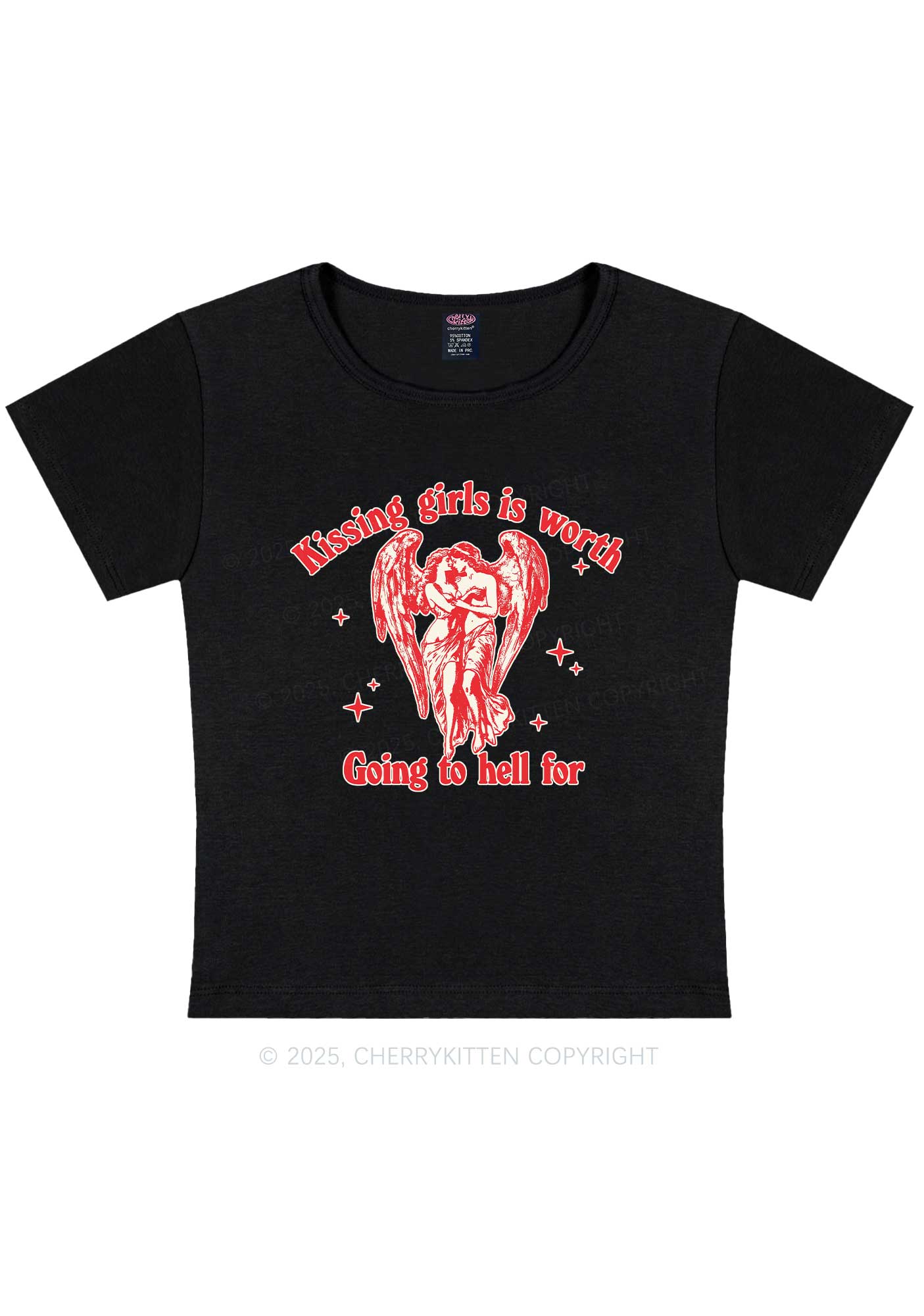 Kissing Girls To Hell Pride Y2K Baby Tee Cherrykitten - Image 4