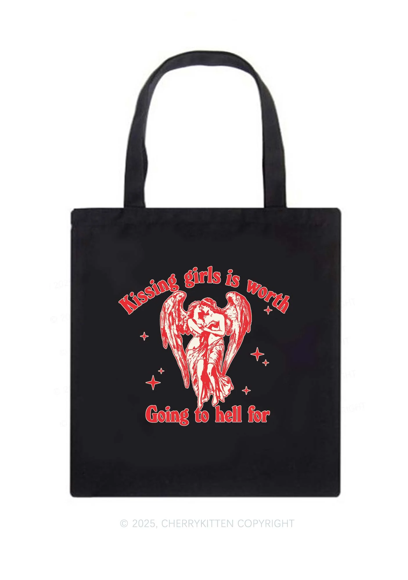 Kissing Girls To Hell Pride Y2K Canvas Tote Bag Cherrykitten - Image 3