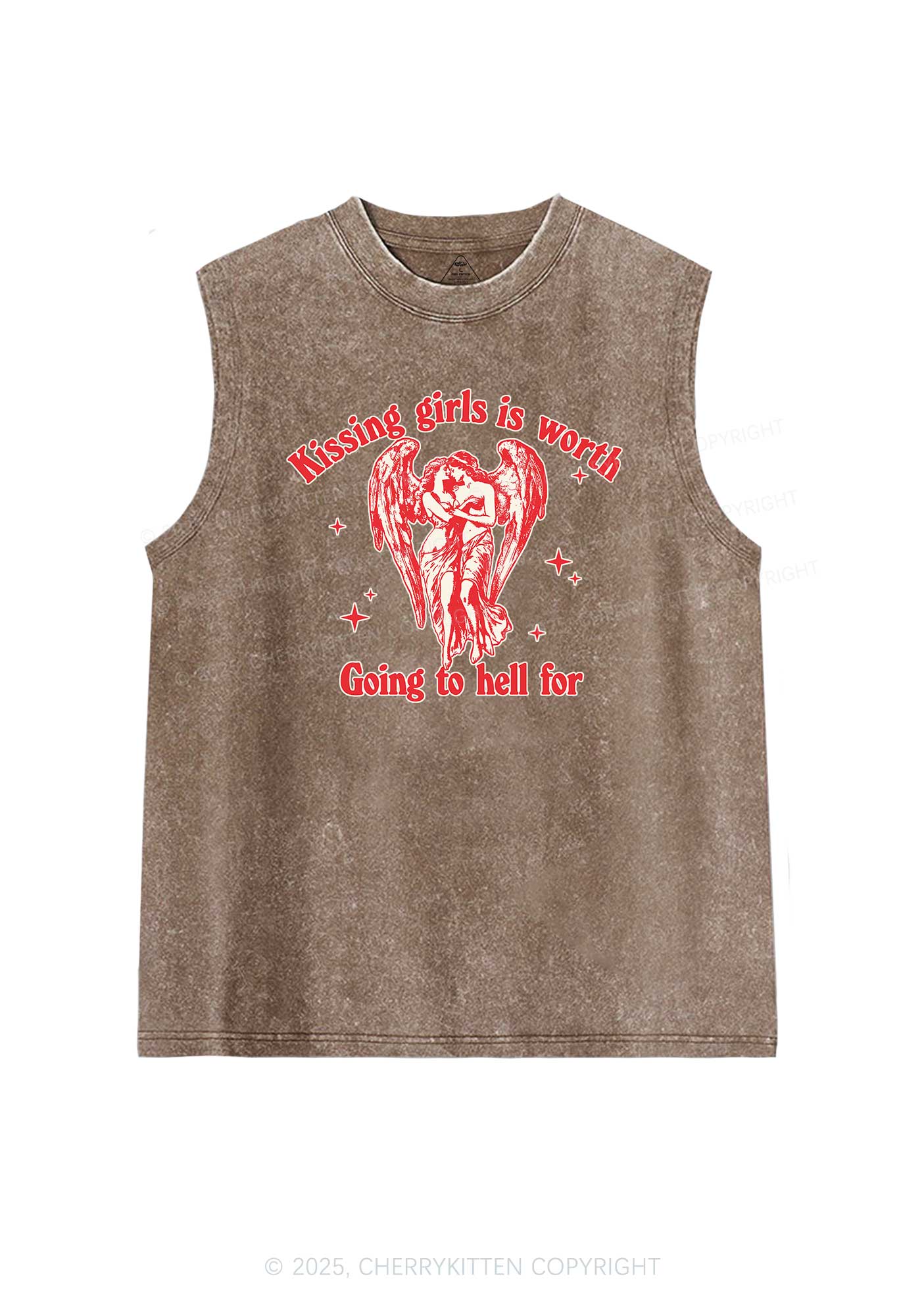 Kissing Girls To Hell Pride Y2K Washed Muscle Tank Cherrykitten - Image 4