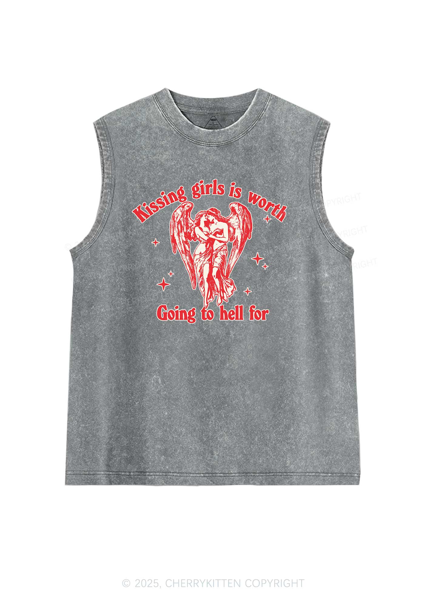 Kissing Girls To Hell Pride Y2K Washed Muscle Tank Cherrykitten - Image 5