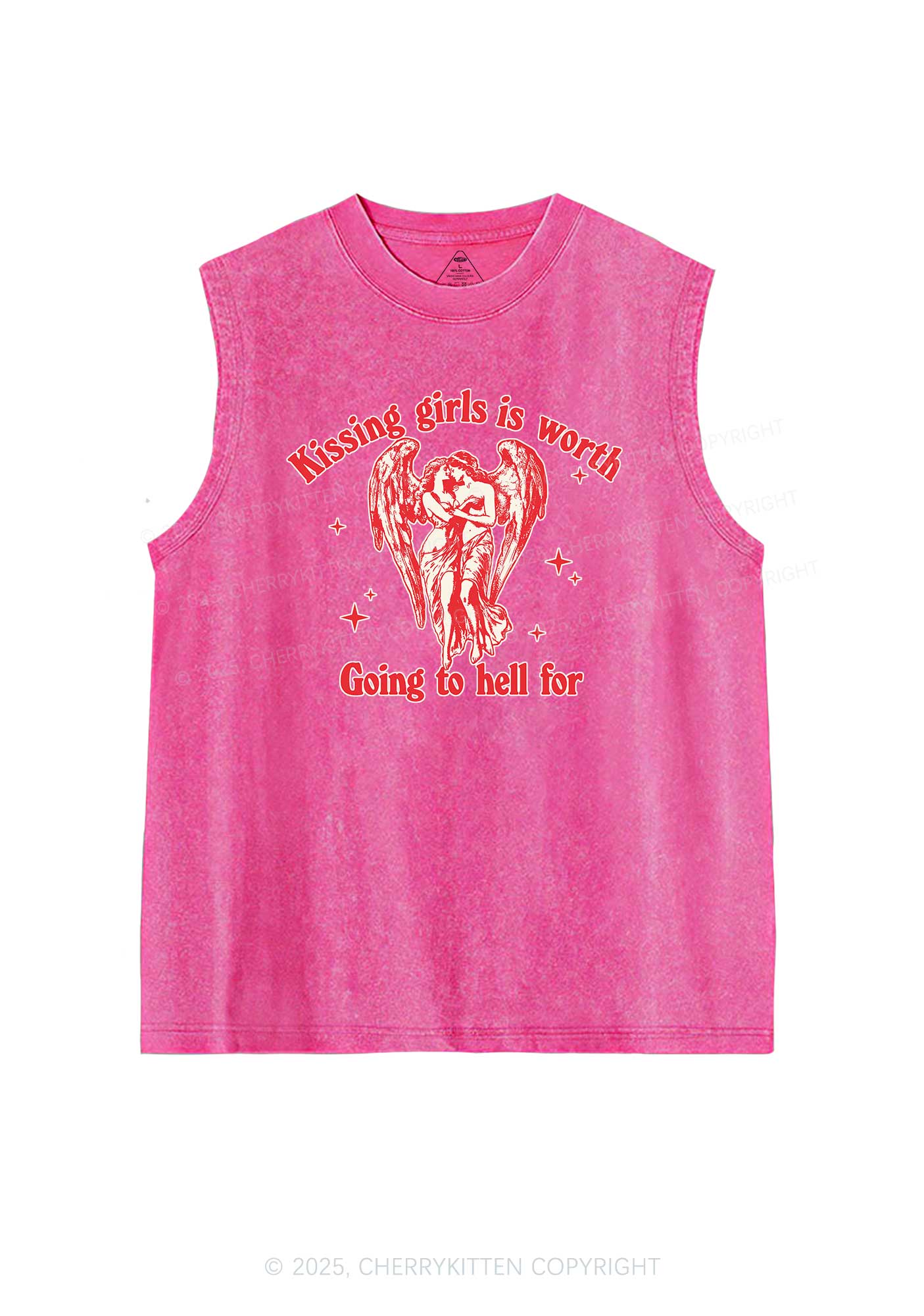 Kissing Girls To Hell Pride Y2K Washed Muscle Tank Cherrykitten - Image 6
