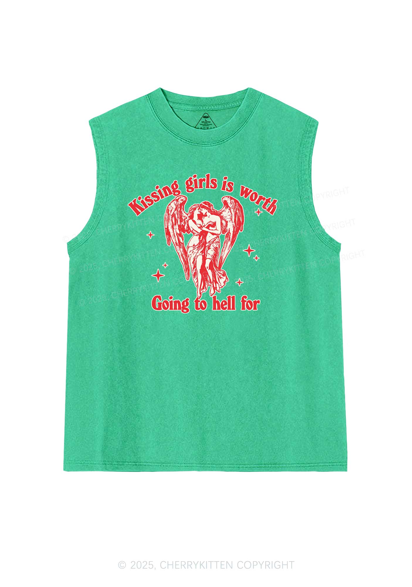 Kissing Girls To Hell Pride Y2K Washed Muscle Tank Cherrykitten - Image 7