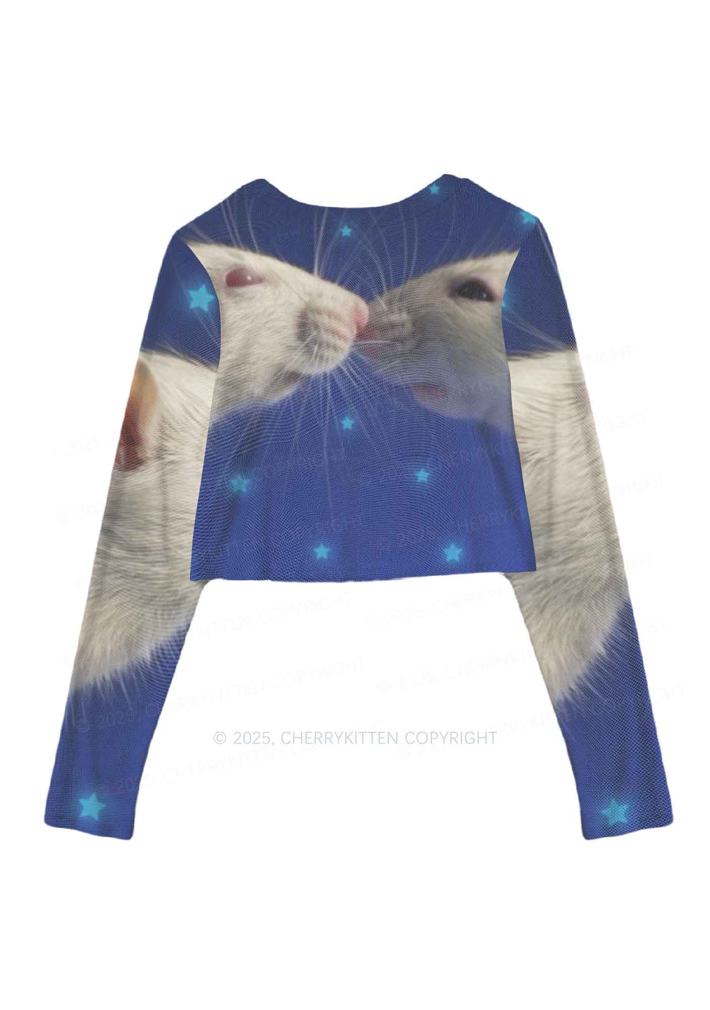Kissing Rats Y2K Mesh Long Sleeve Crop Top Cherrykitten - Image 3