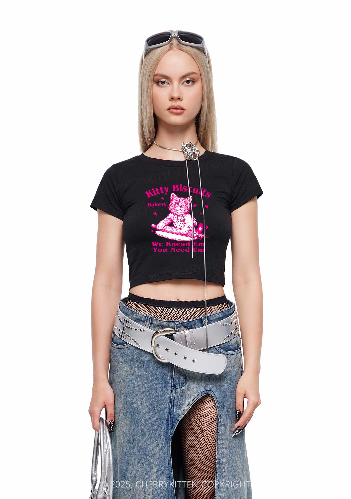Kitten Biscuits Bakery Valentine's Day Y2K Baby Tee Cherrykitten - Image 2