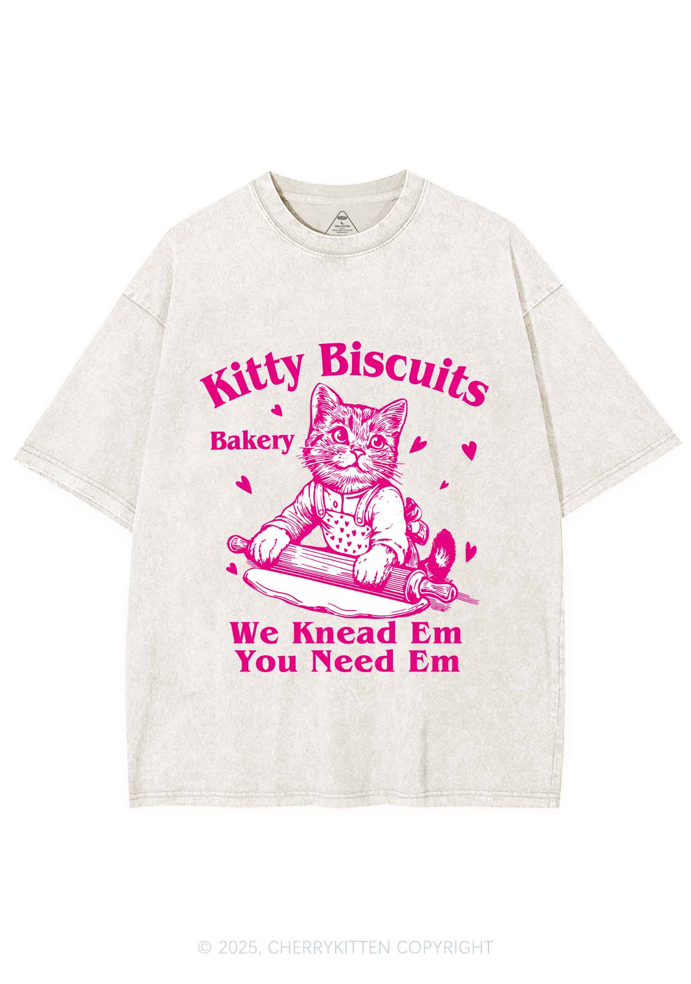 Kitten Biscuits Bakery Valentine's Day Y2K Shirts Washed Tee Cherrykitten - Image 3