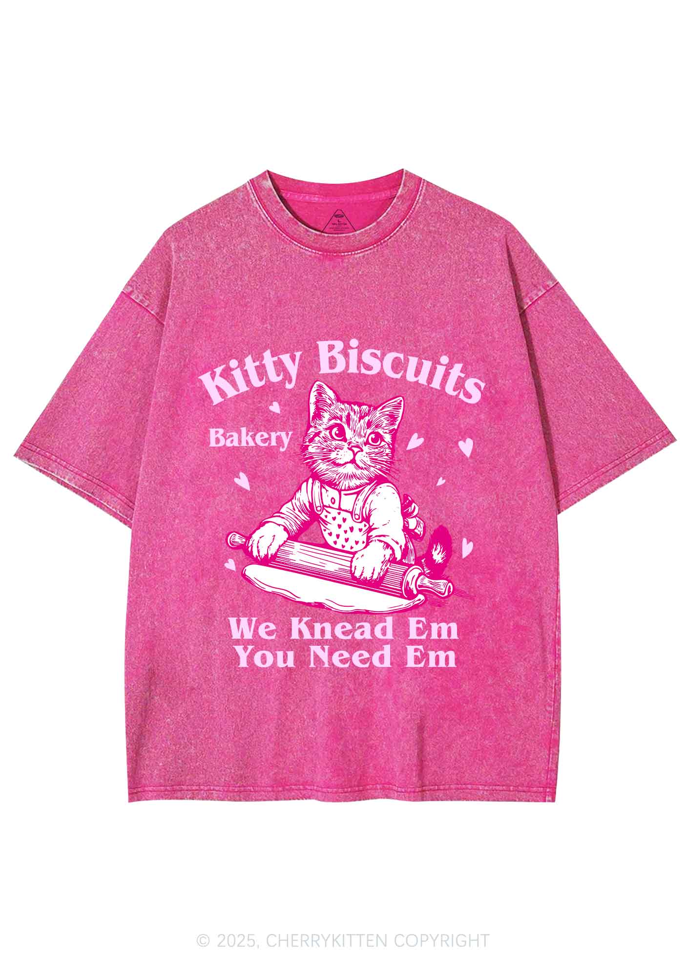 Kitten Biscuits Bakery Valentine's Day Y2K Shirts Washed Tee Cherrykitten - Image 4