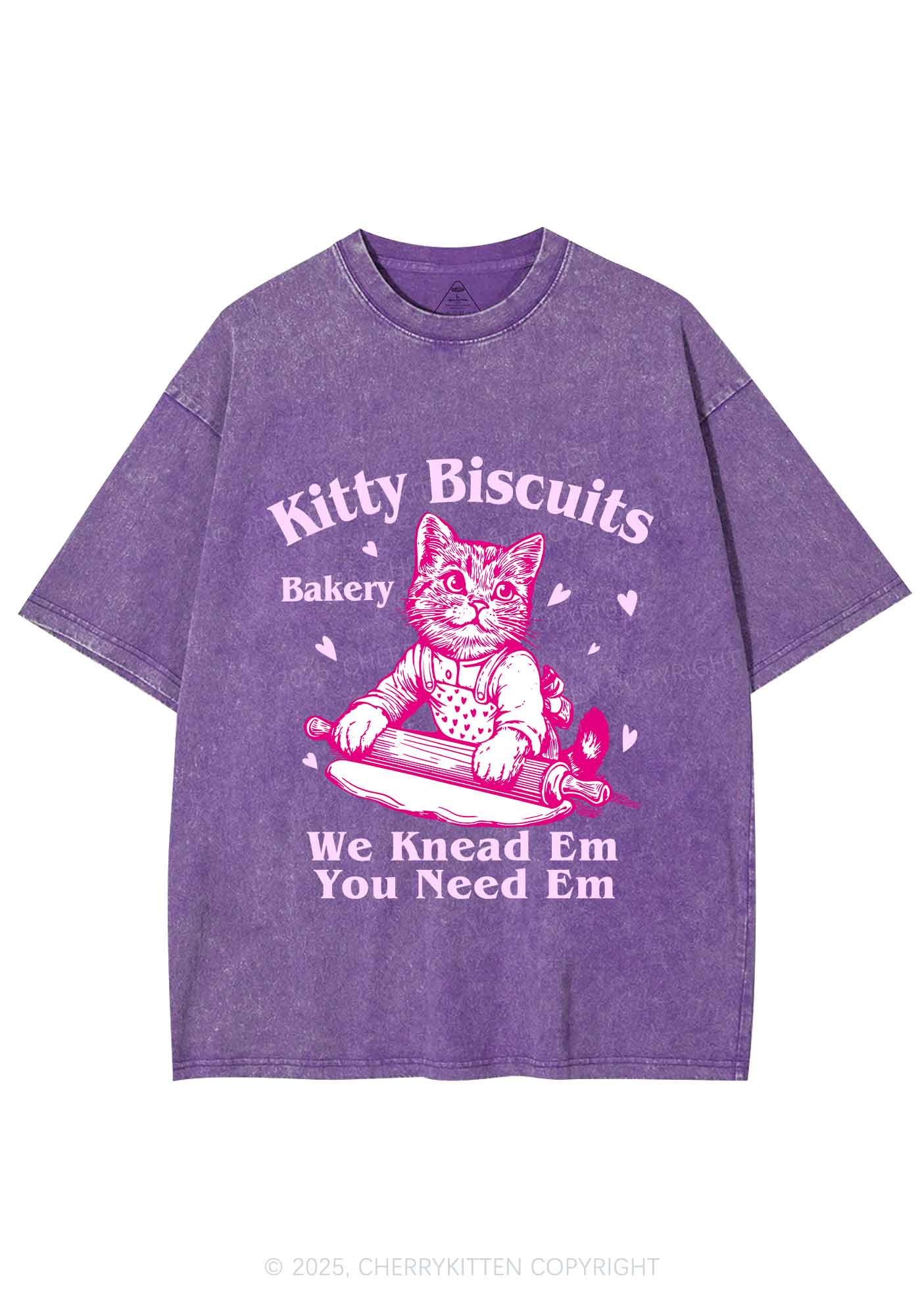 Kitten Biscuits Bakery Valentine's Day Y2K Shirts Washed Tee Cherrykitten - Image 5