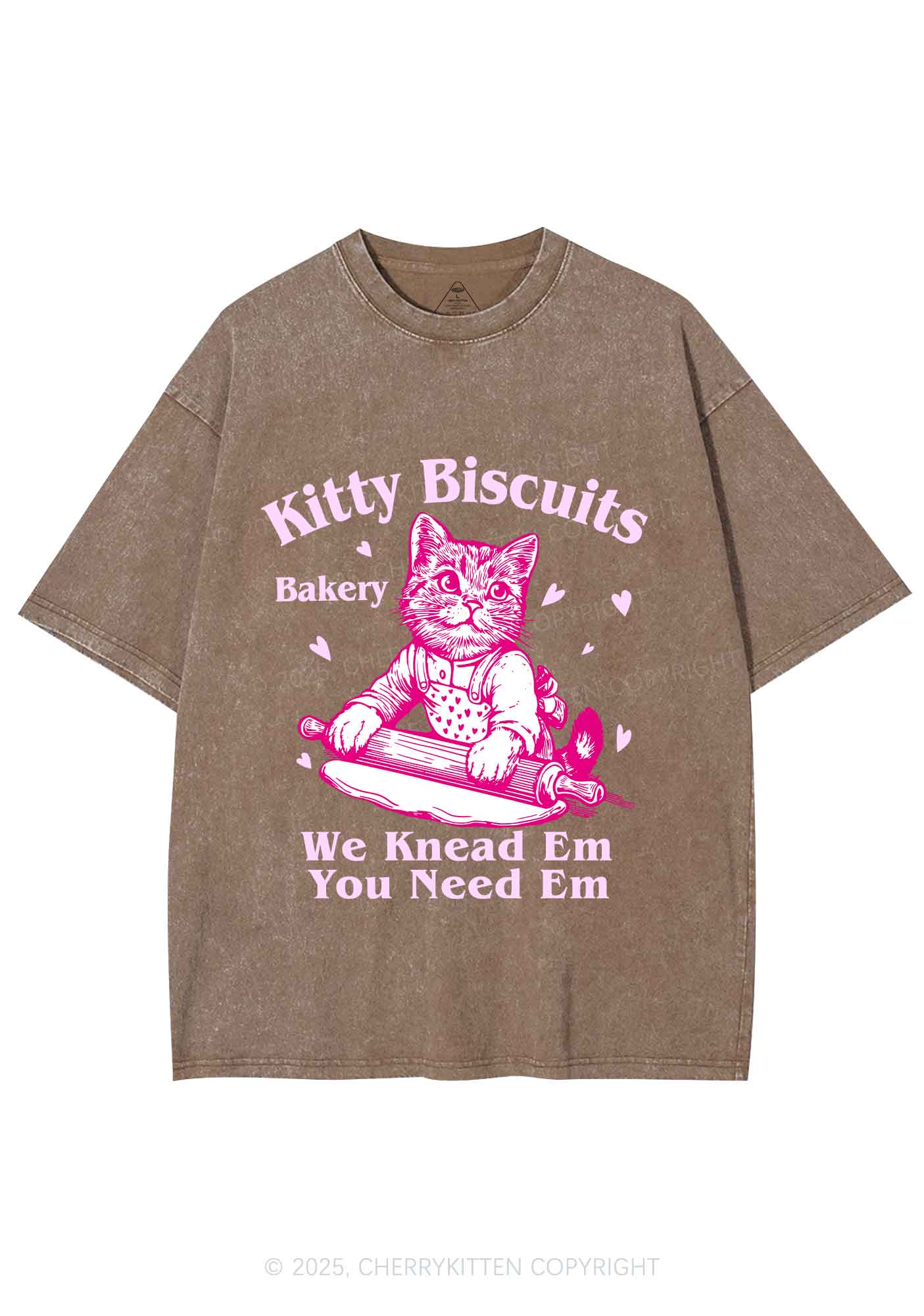 Kitten Biscuits Bakery Valentine's Day Y2K Shirts Washed Tee Cherrykitten - Image 6