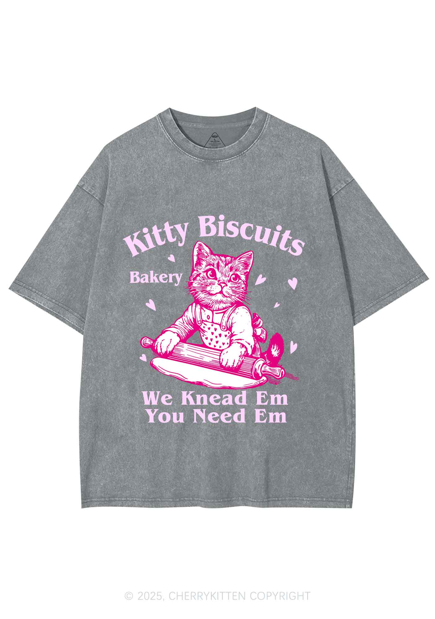 Kitten Biscuits Bakery Valentine's Day Y2K Shirts Washed Tee Cherrykitten - Image 7