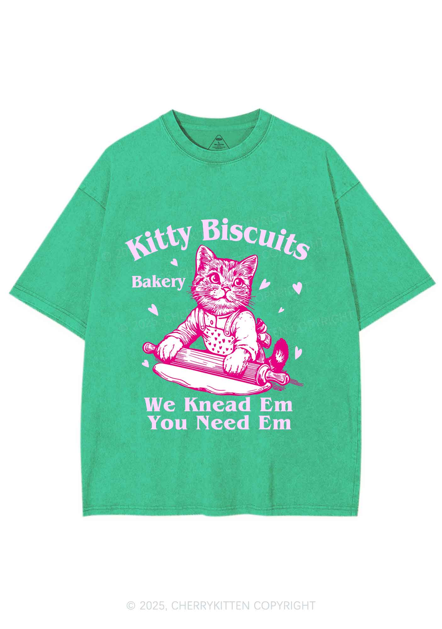 Kitten Biscuits Bakery Valentine's Day Y2K Shirts Washed Tee Cherrykitten - Image 8
