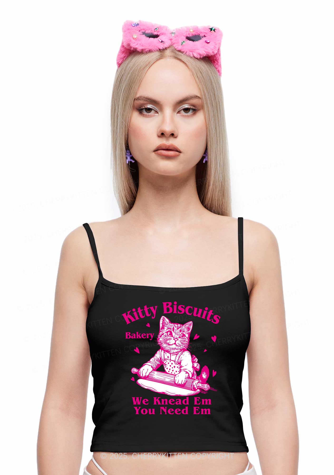 Kitten Biscuits Bakery Valentine's Day Y2K Spaghetti Strap Cami Cherrykitten - Image 2