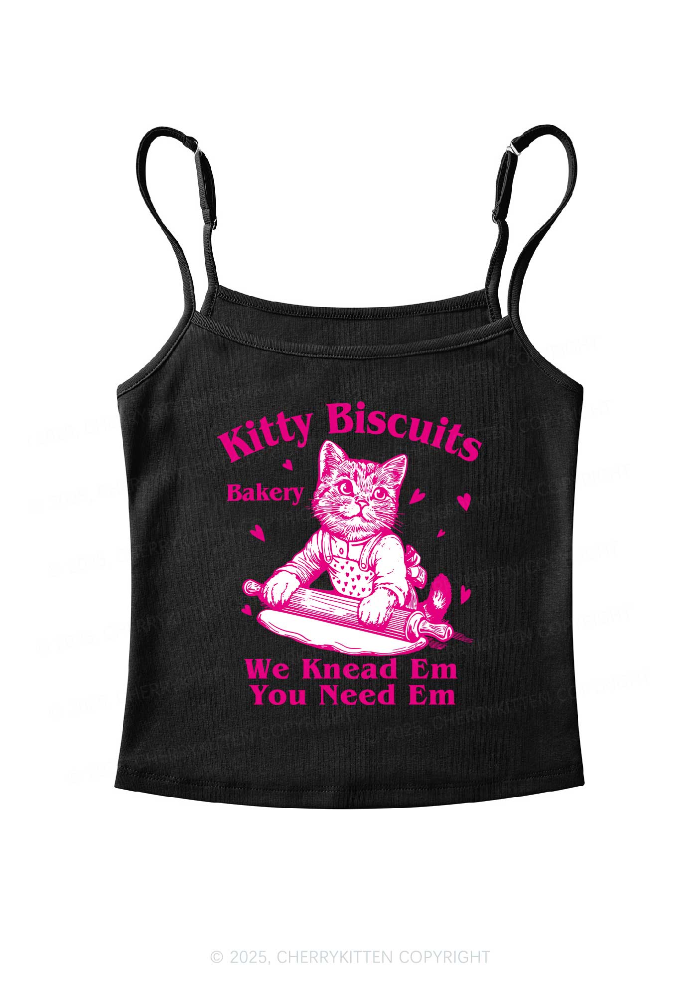 Kitten Biscuits Bakery Valentine's Day Y2K Spaghetti Strap Cami Cherrykitten - Image 3