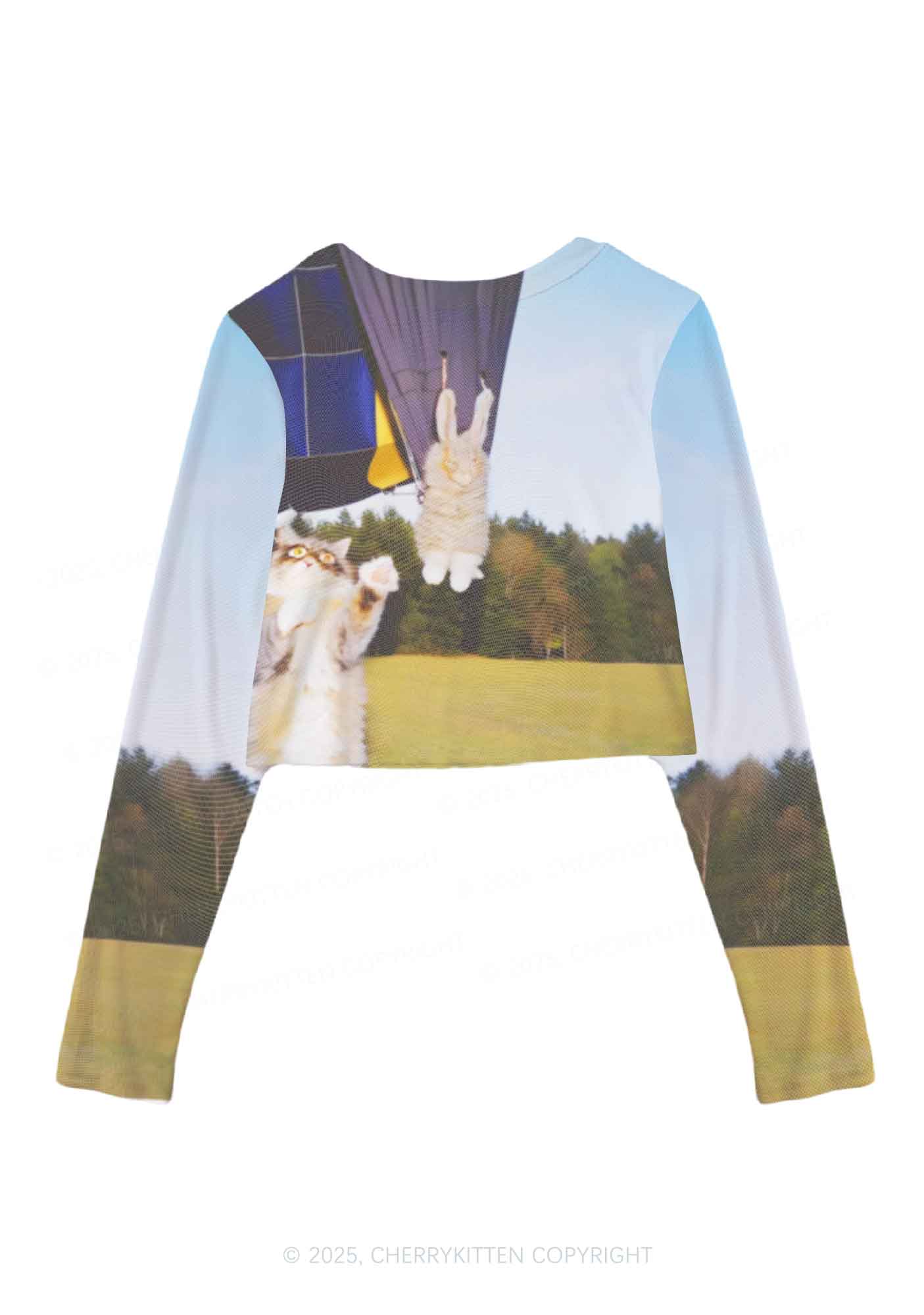 Kitten Camping Y2K Mesh Long Sleeve Crop Top Cherrykitten - Image 2